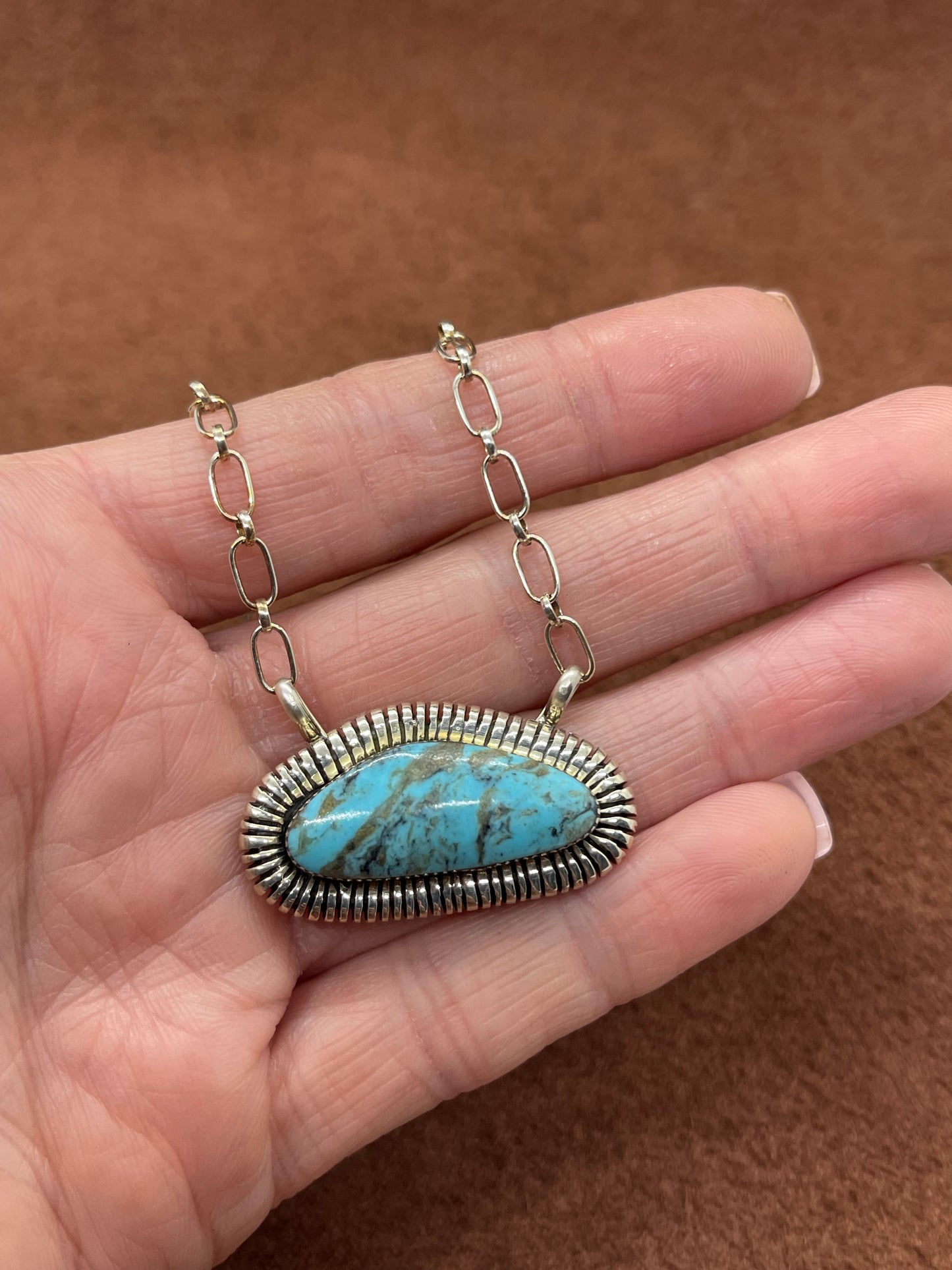 18" Kingman Turquoise Necklace by Charlene Yazzie, Navajo