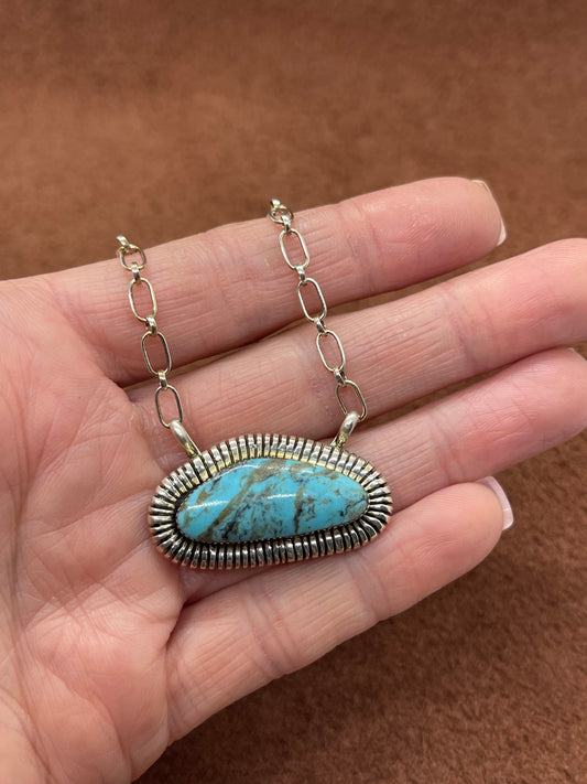 18" Kingman Turquoise Necklace by Charlene Yazzie, Navajo