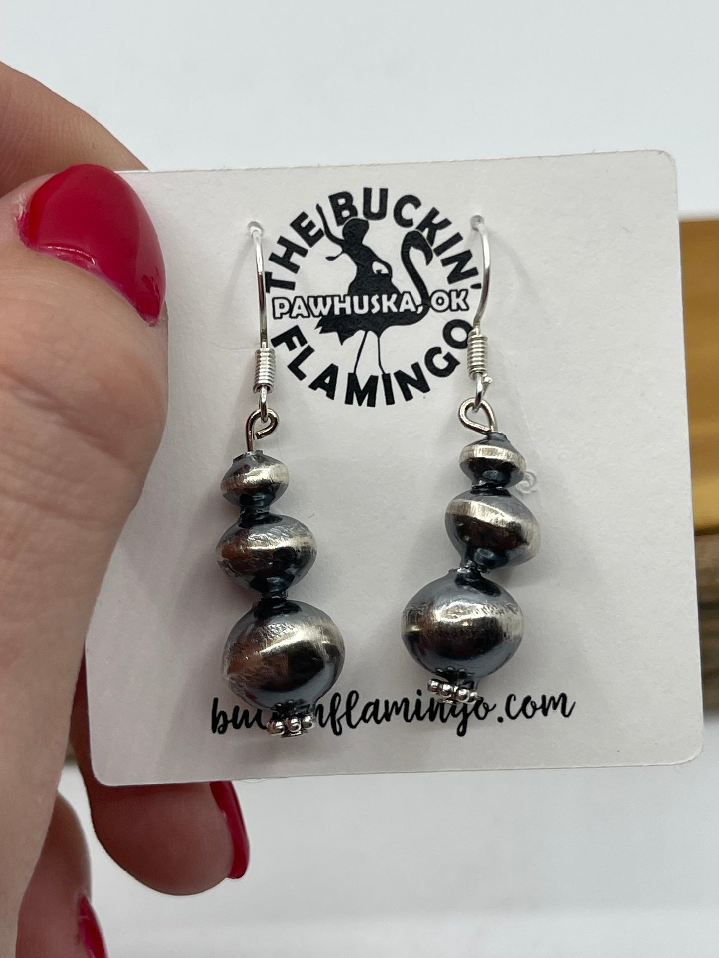 5mm-10mm Handmade Navajo Pearl Dangle Earrings by Treva Jim, Navajo