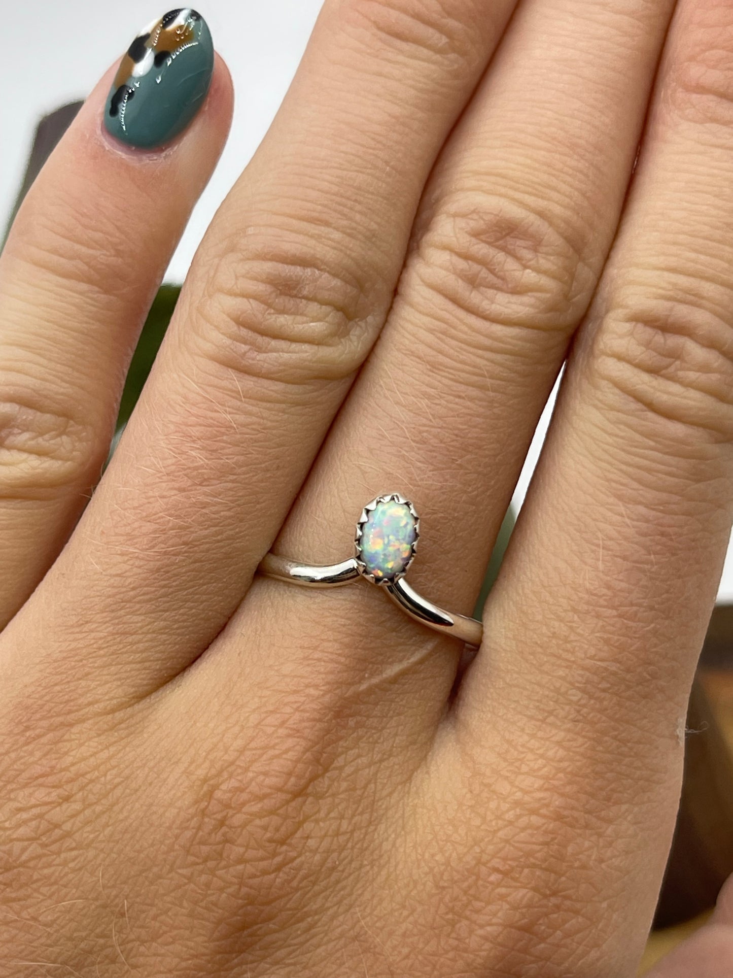 8.5 White Opal Chevron Ring by Hiram Largo, Navajo