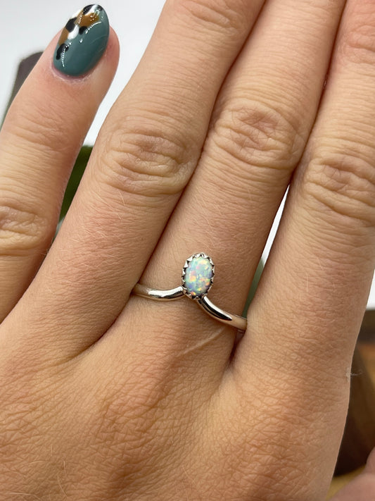 6.0 White Opal Chevron Ring by Hiram Largo, Navajo