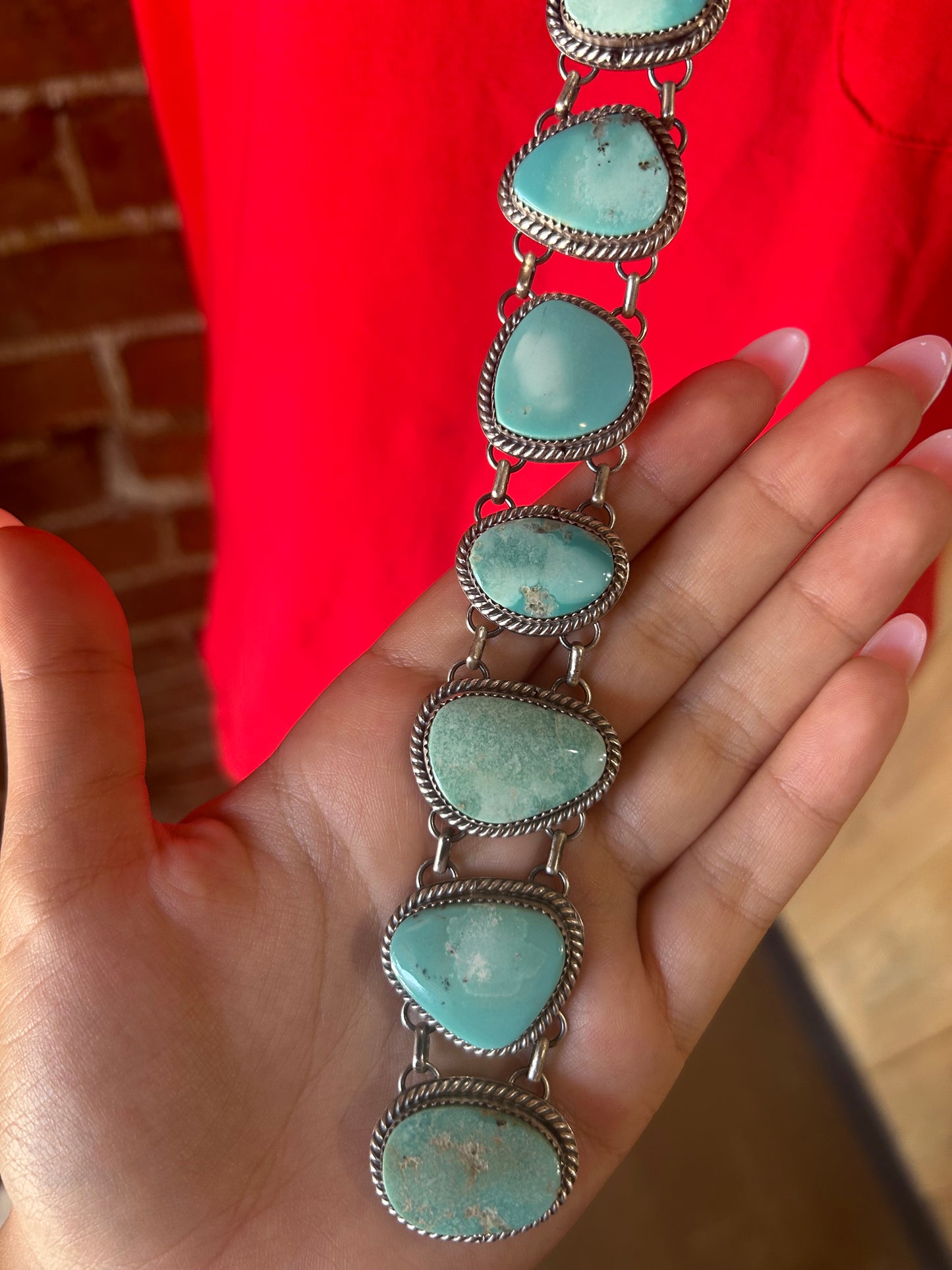 20"+12 1/2" Turquoise 12 Stone Drop Lariat Necklace