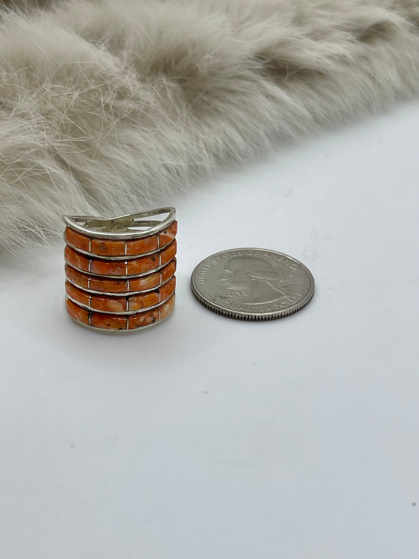 7.5 Orange Spiny Oyster Ring by Debbie Livingston, Navajo