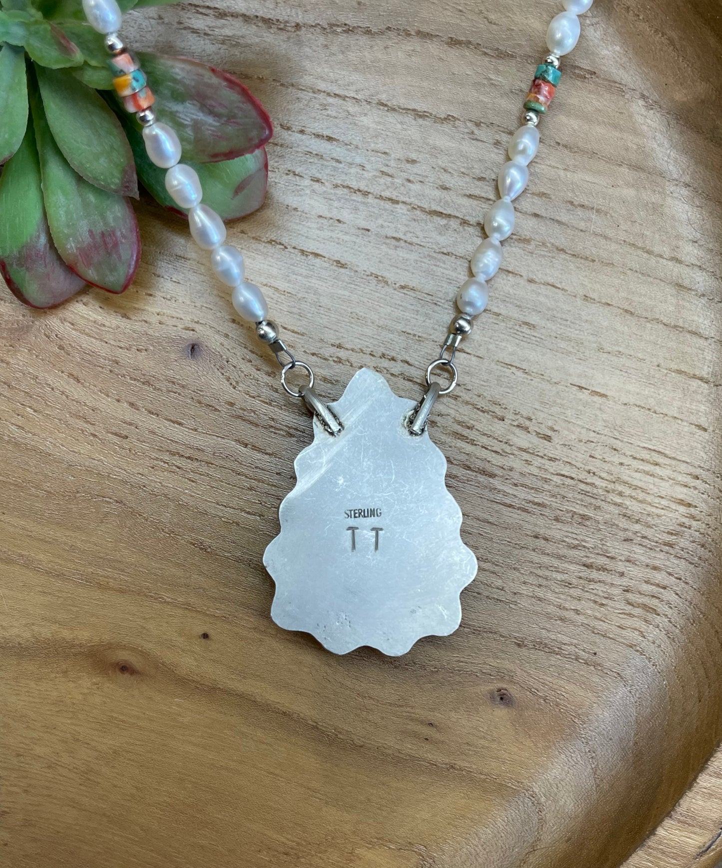 18" Pink Dahlia Necklace with Fresh Water Pearls by TT, Navajo