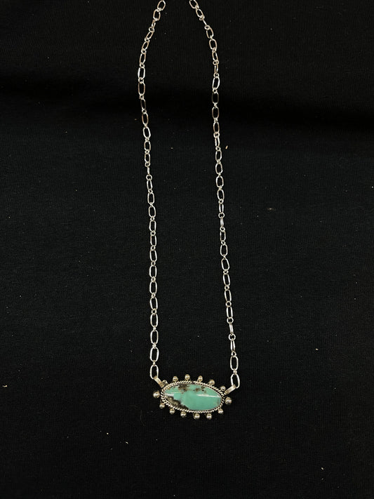 LOT 13 1/12 18" Kingman Turquoise Oval Necklace by Ardale Chiquitto, Navajo