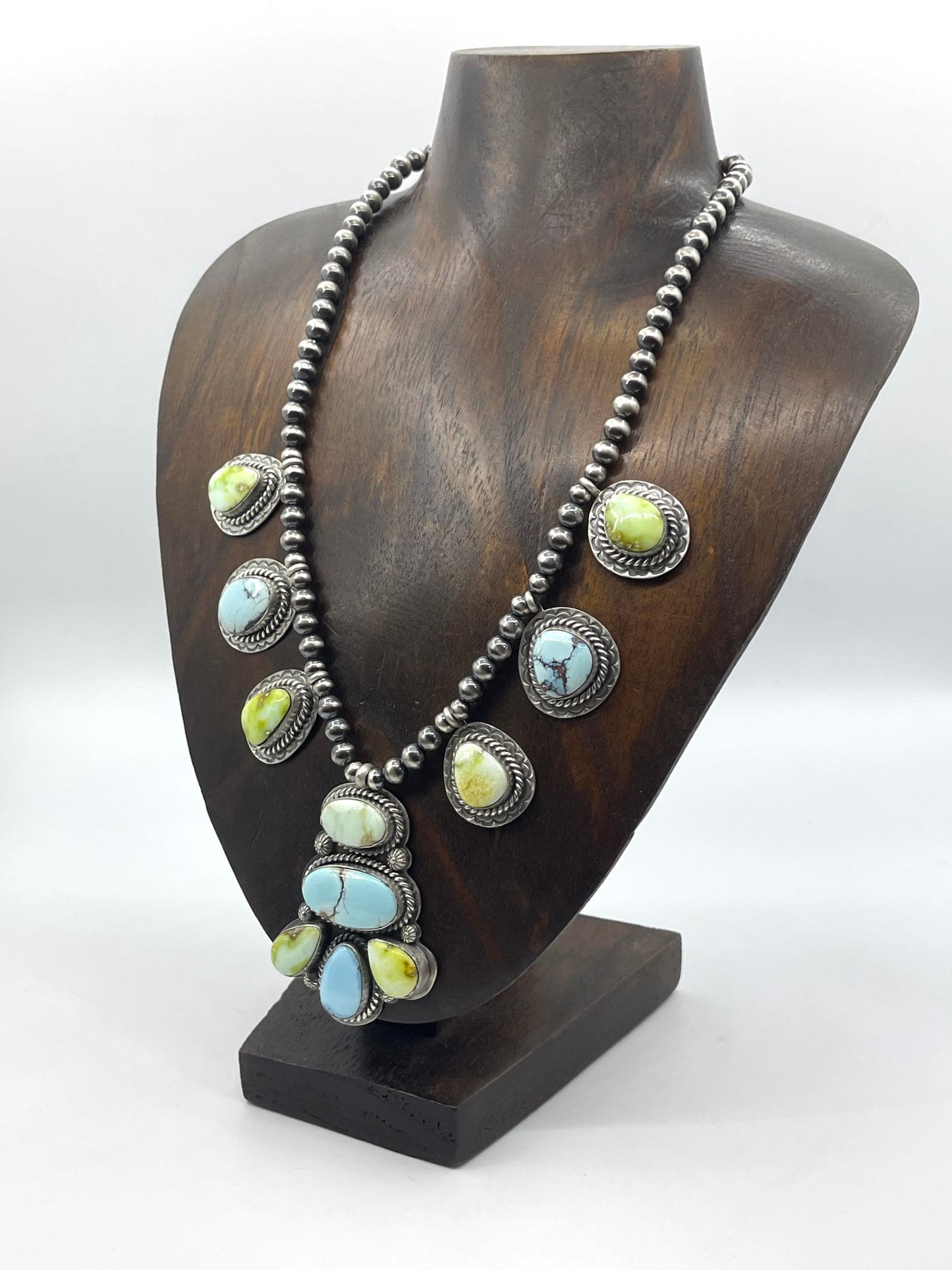 16"+3" Ext. Palomino & Golden Hills Turquoise Necklace by Jeff Largo, Navajo
