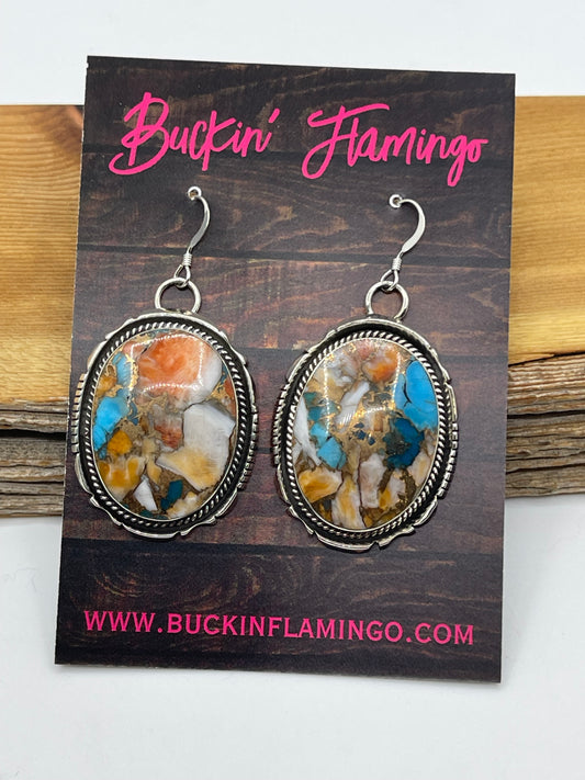 LOT 67 1/4 Orange Crush Oval dangle Earrings by Harold Becenti, Navajo