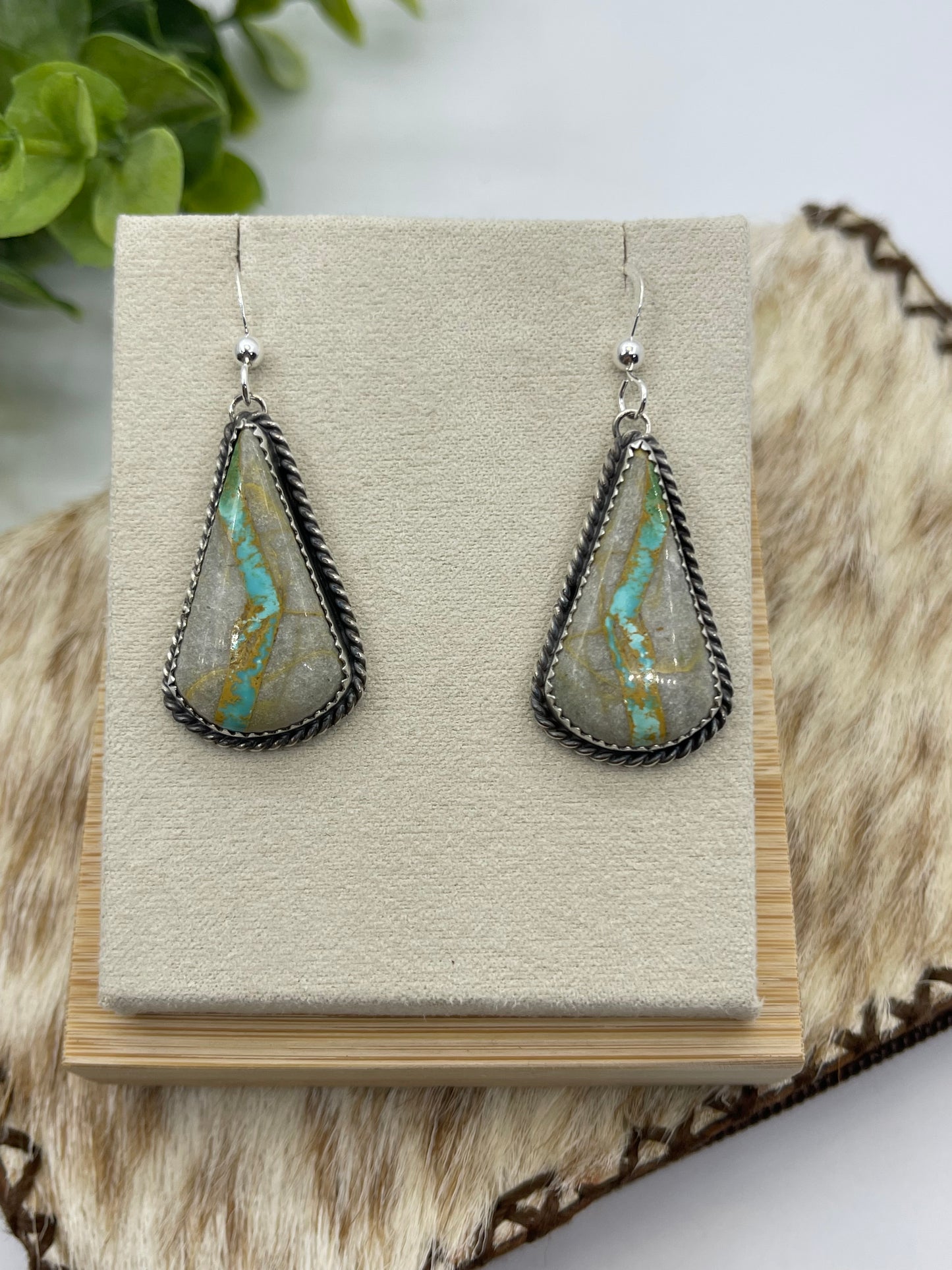 Boulder Ribbon Turquoise Dangle Earrings by Virginia Becenti, Navajo
