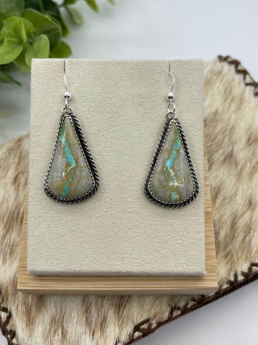 Boulder Ribbon Turquoise Dangle Earrings by Virginia Becenti, Navajo
