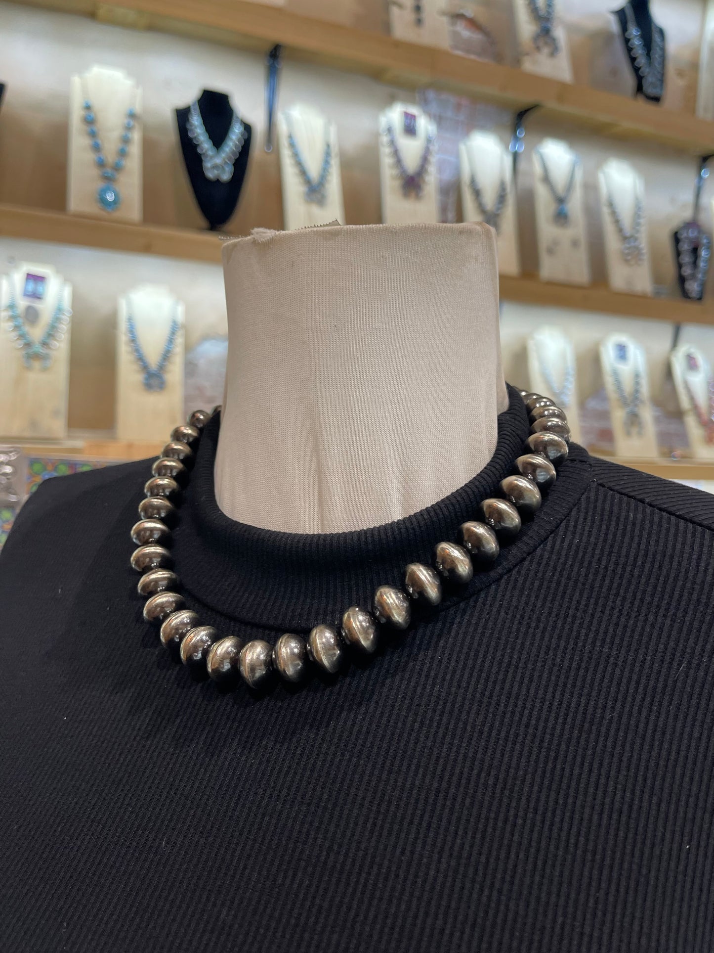 19” 14mm Handmade Navajo Pearls by Crystal Hailey, Navajo