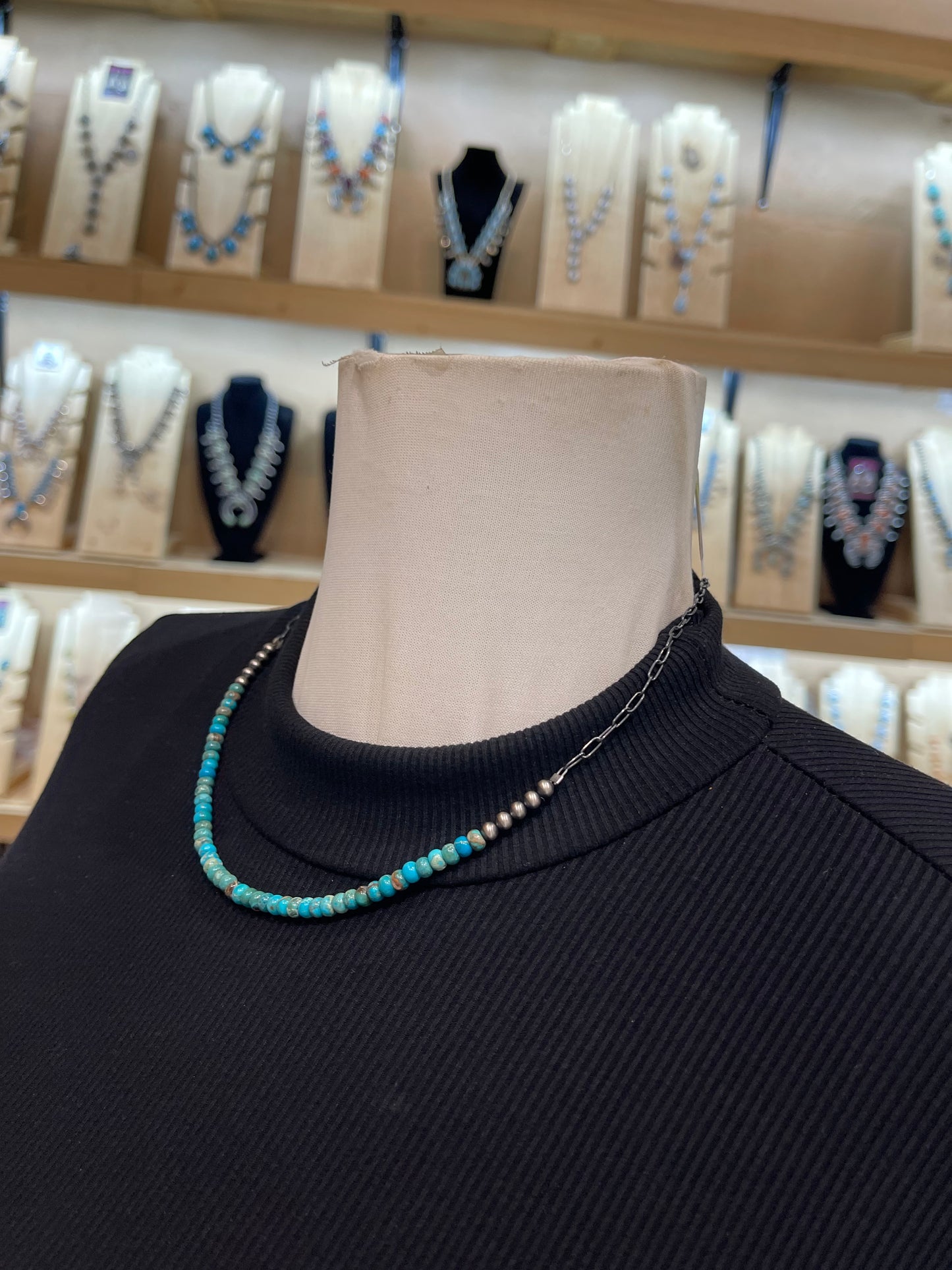 18" 4mm Navajo Style Pearls with Chain Link Necklace