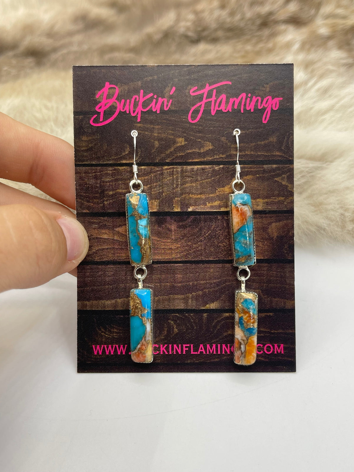 Orange Crush Double Dangle Earrings by Irvin Tsosie, Navajo