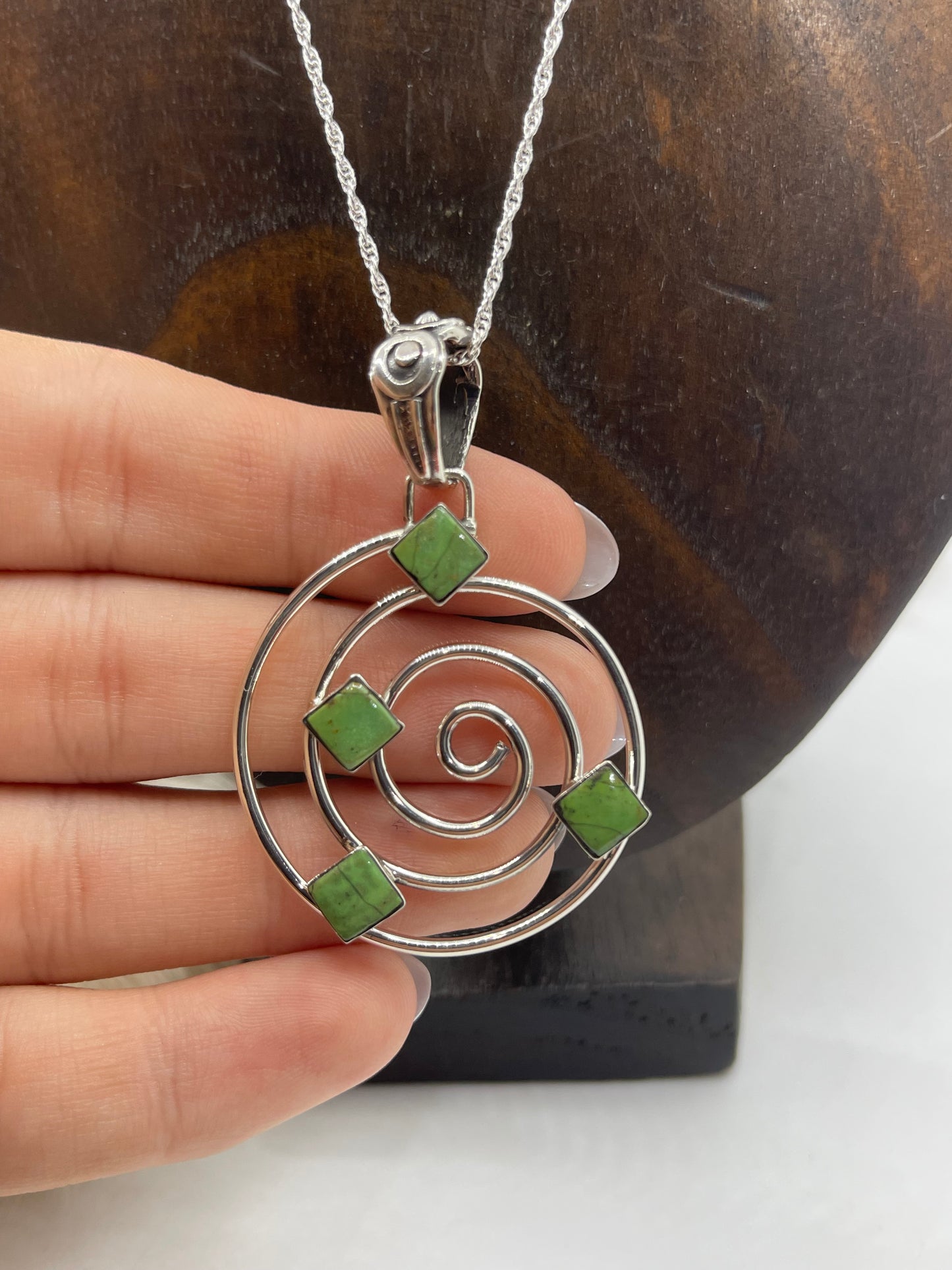 Spiral Pendant with Green Turquoise by David Lopez, Navajo