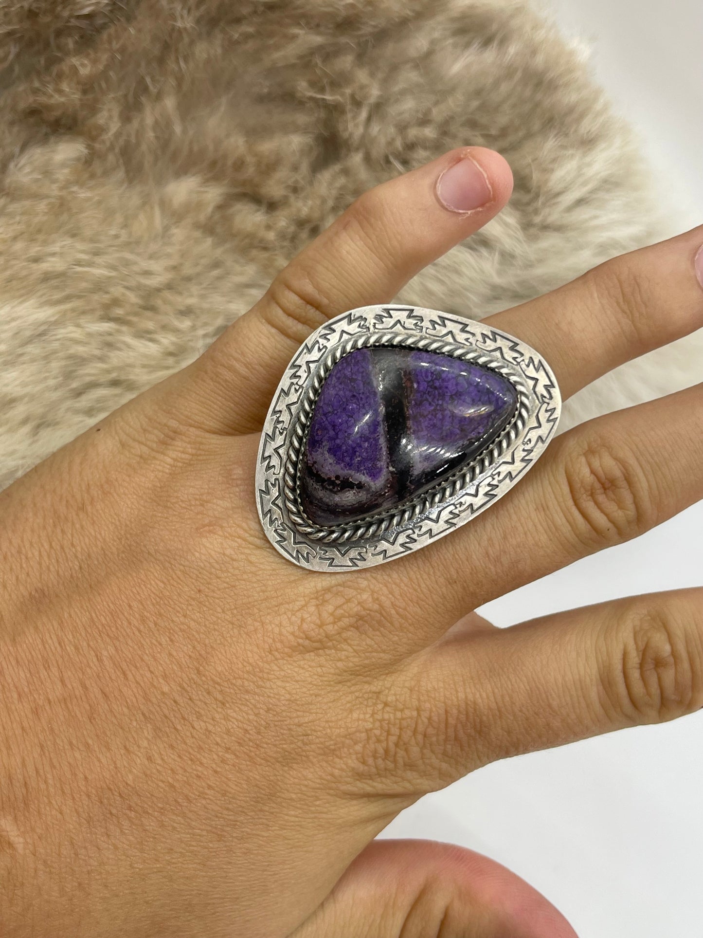 Adjustable 6.0-9.0 Charoite Ring with Stamped "L" by Artist
