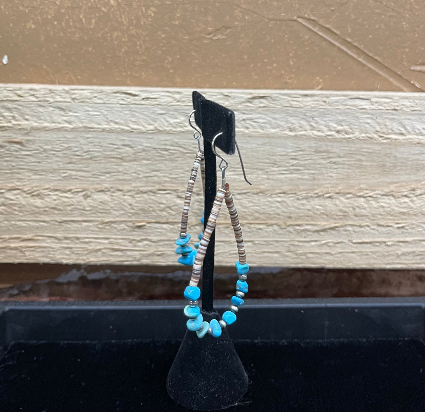 Melon Shell and Turquoise Tear Drop Hook Dangle Earrings