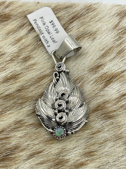 Pink Opal Leaf Pendant with a 5.8mm Bale by Darrell Morgan, Navajo