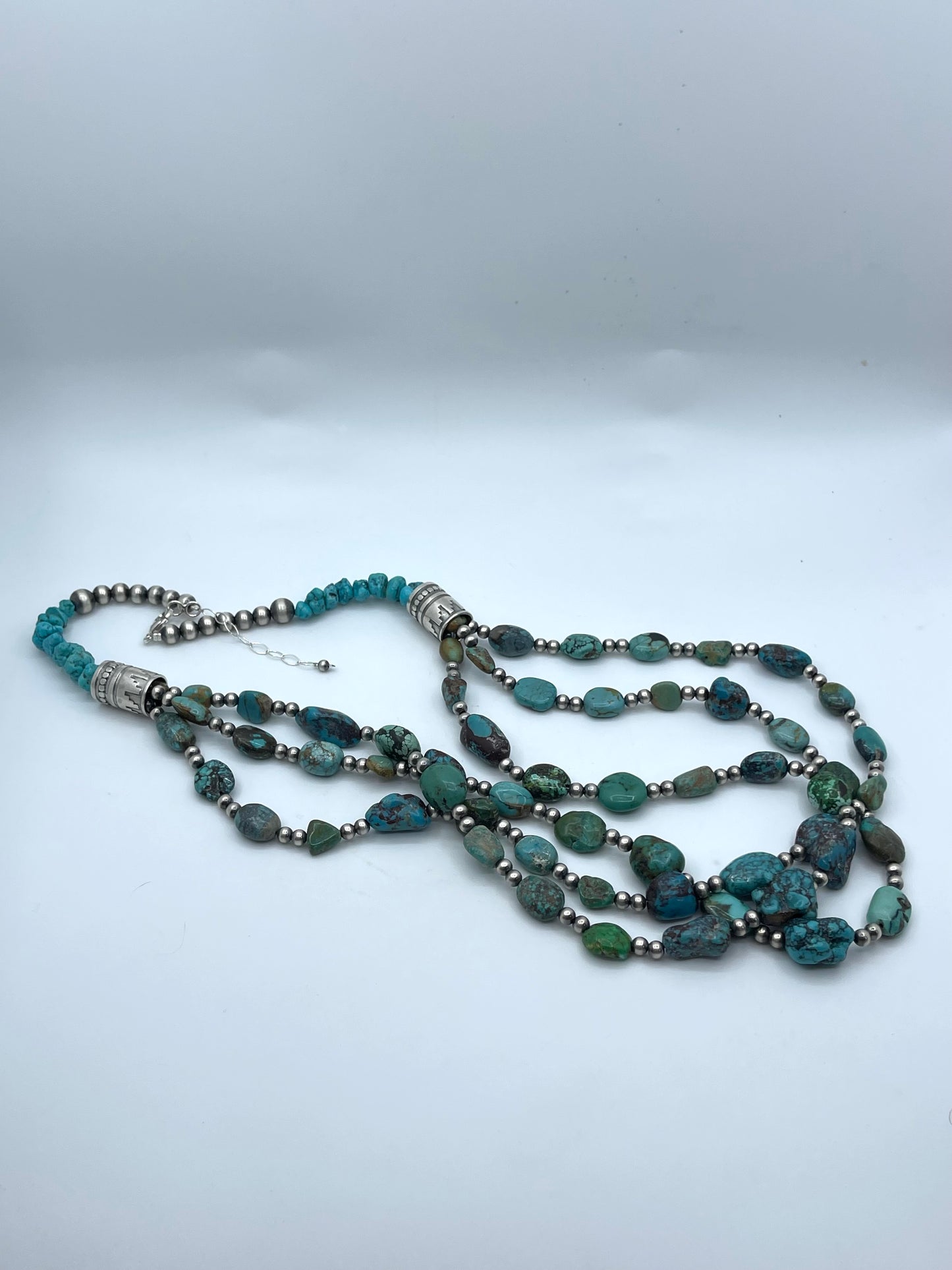 28" Navajo Style Pearls & Turquoise 3 Strand Necklace