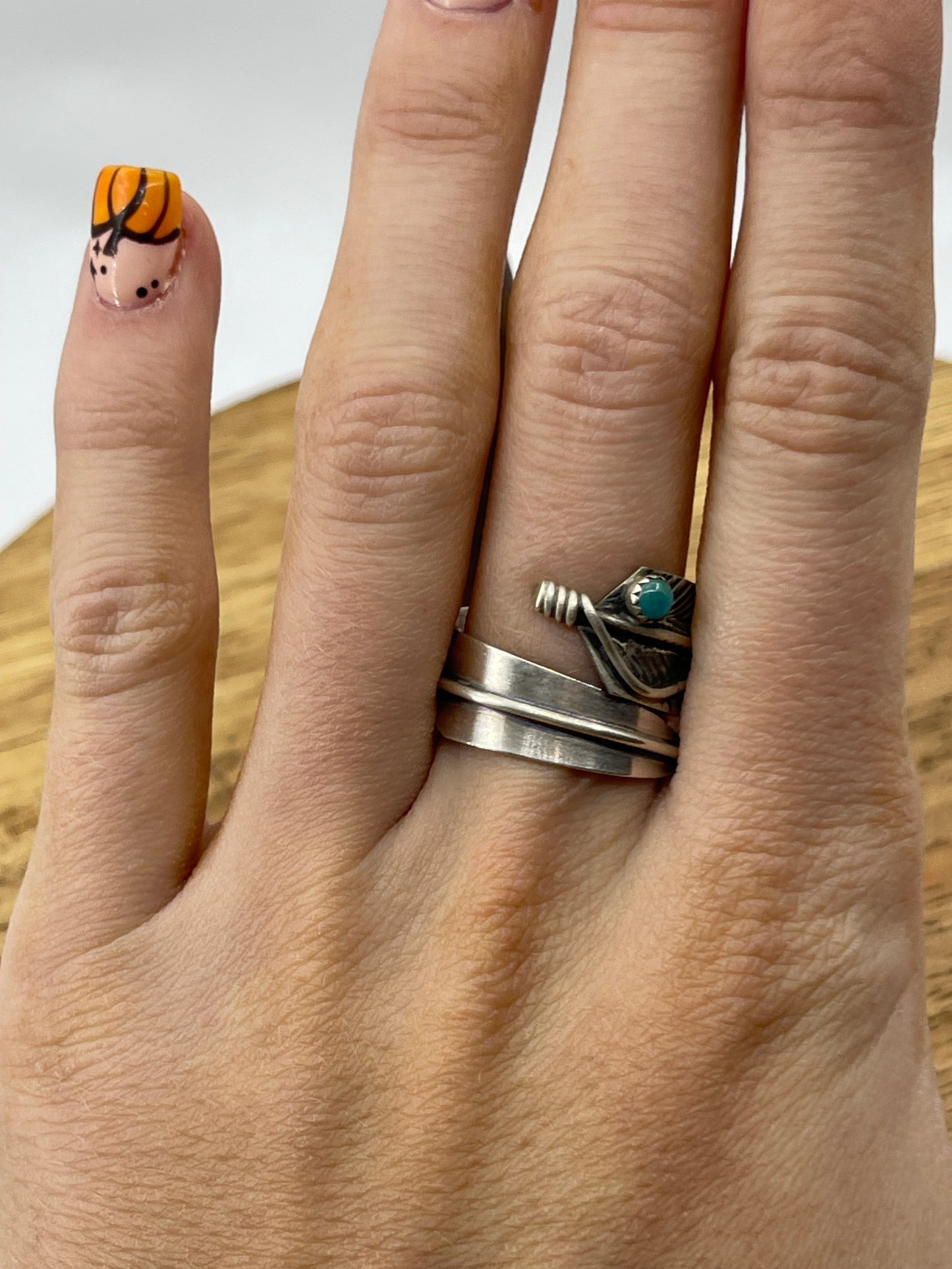 Adjustable Turquoise Feather Ring by Chester Charley, Navajo