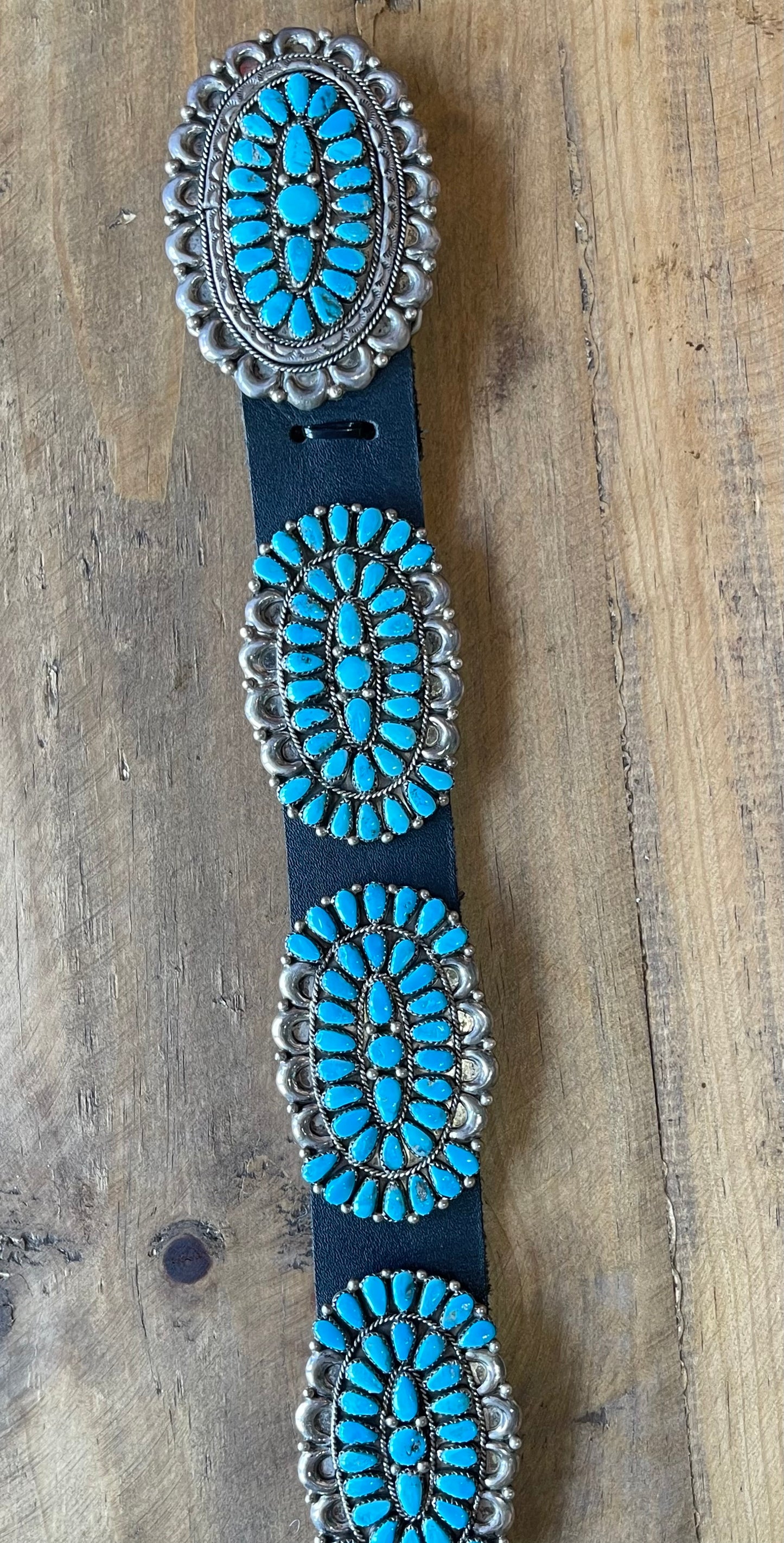 Sleeping Beauty Turquoise Cluster Concho Belt by Julia Williams, Navajo