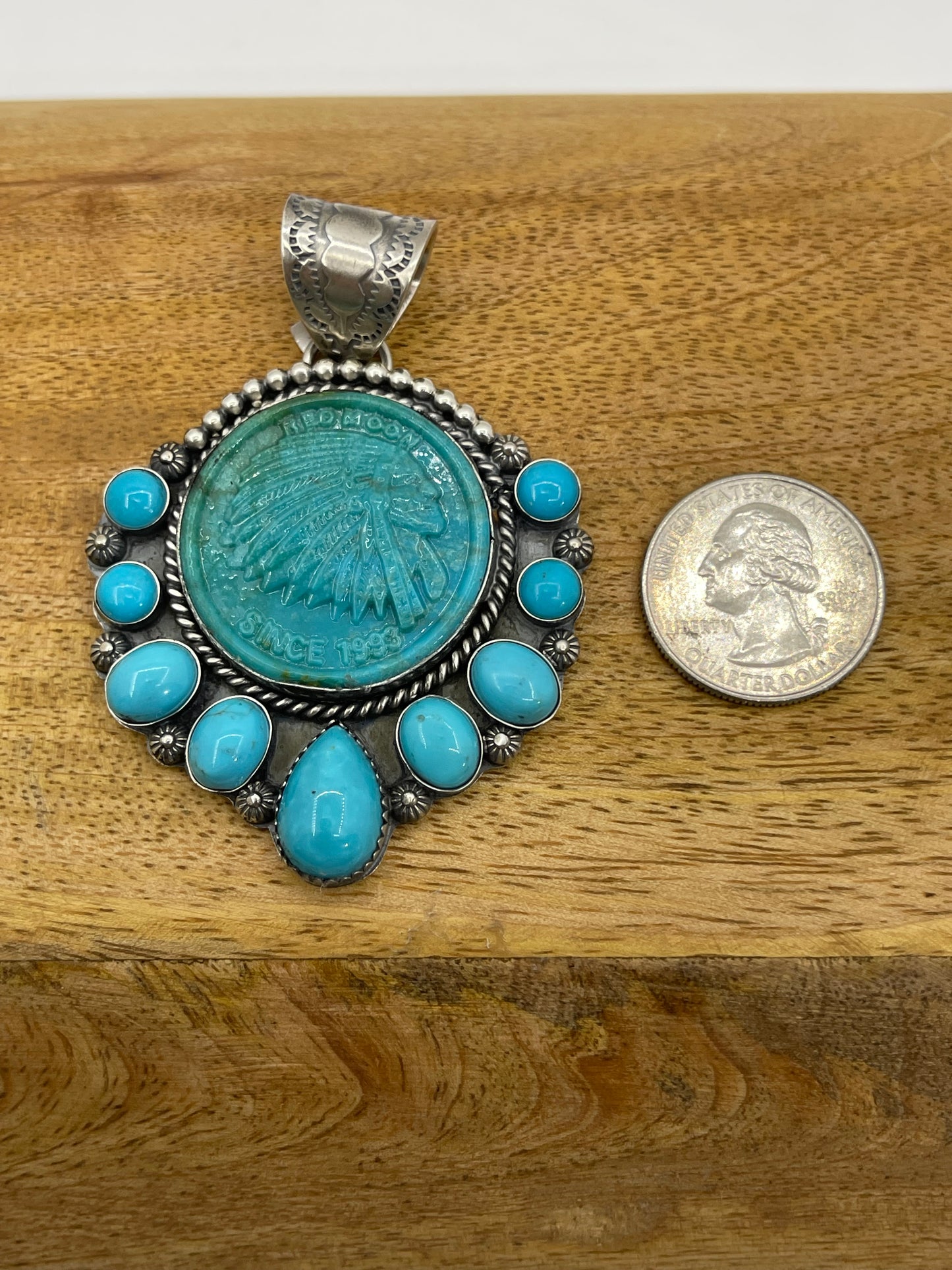 Carved Block Turquoise Chief Head