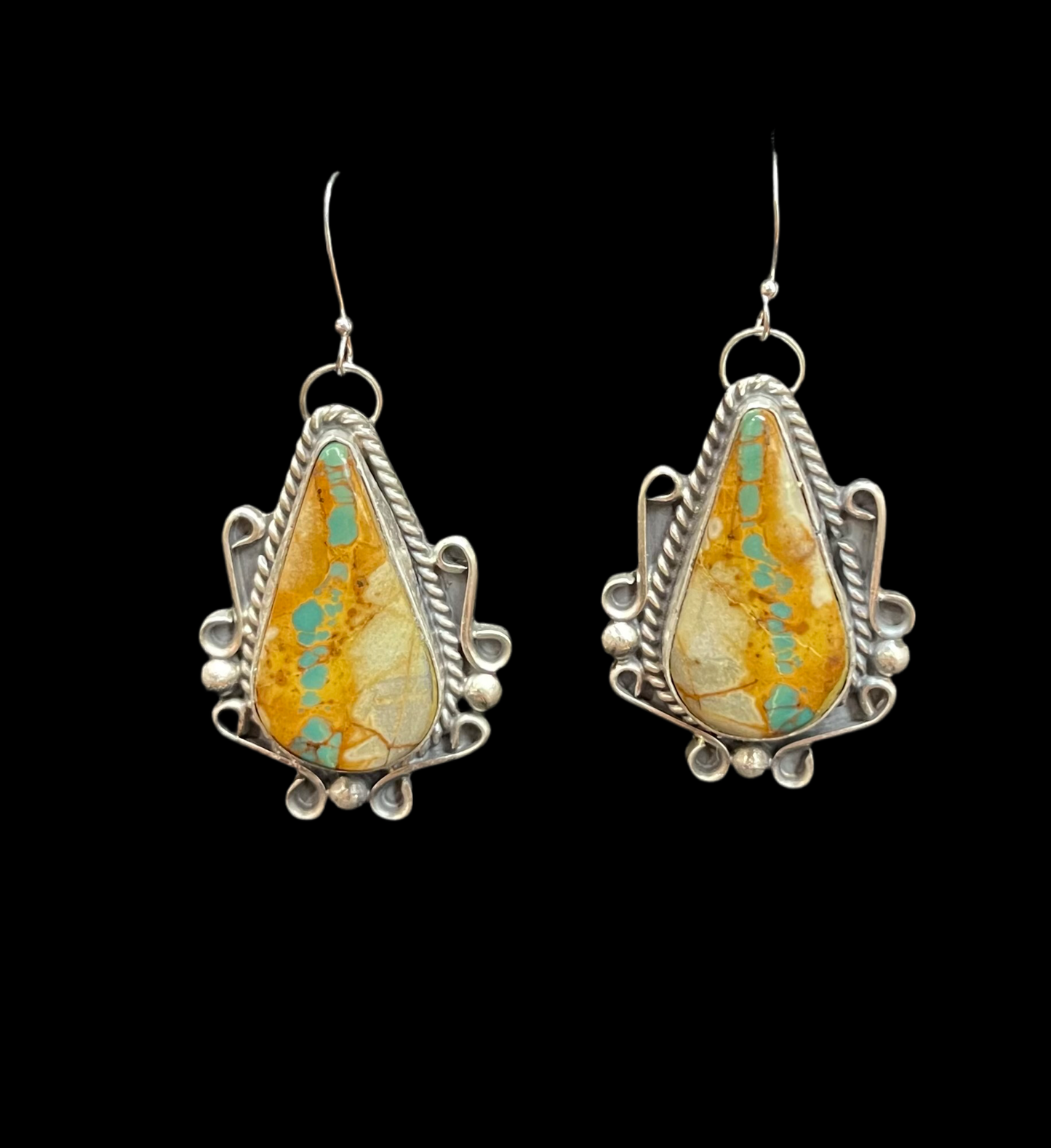 3 Piece Ribbon Turquoise 26" Lariat, 7.5 Ring, and Earring Set by Gilbert Nez, Navajo