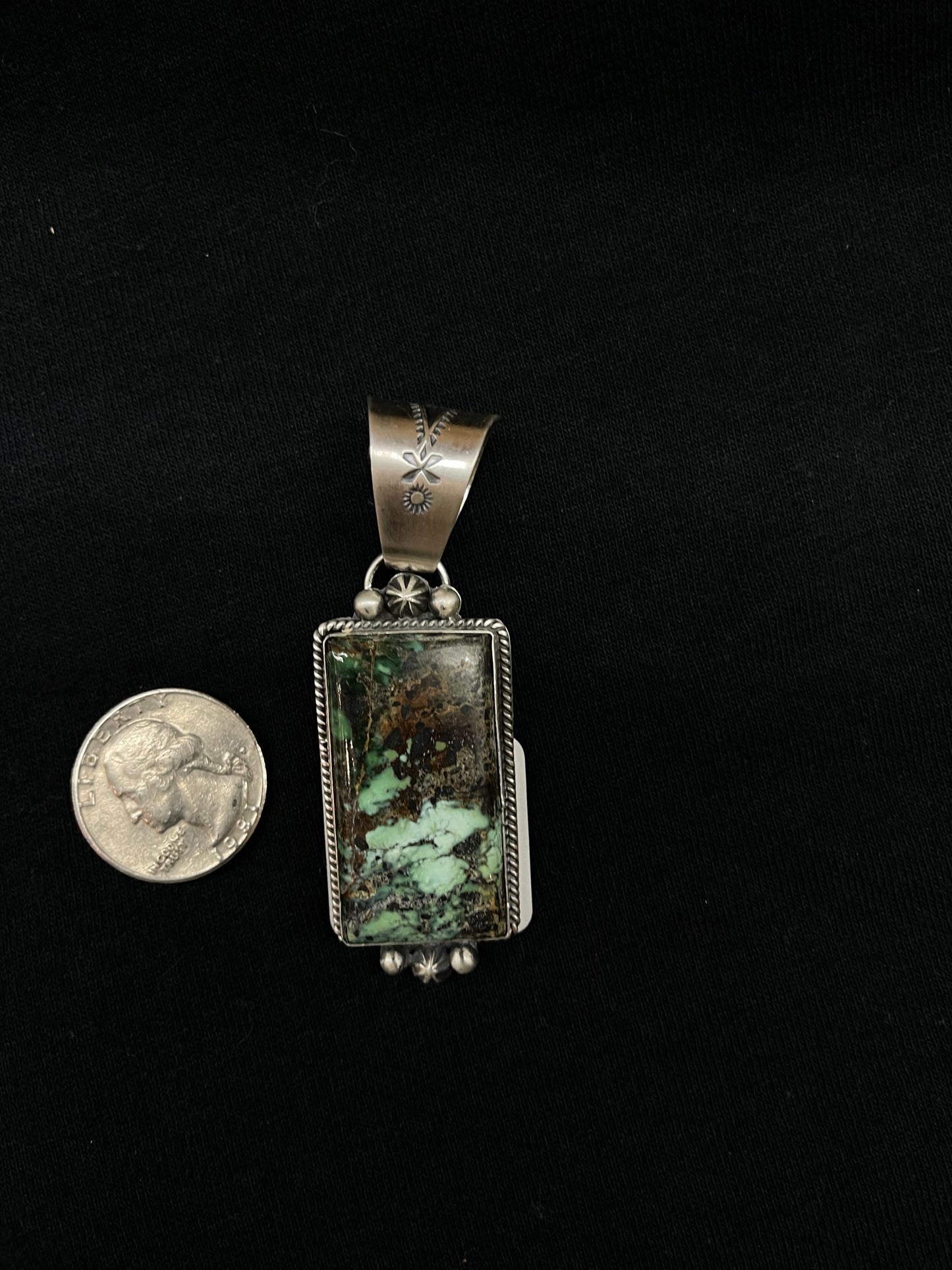 Mantis Turquoise Rectangle Pendant with a 13mm Bale by J. Piaso, Navajo