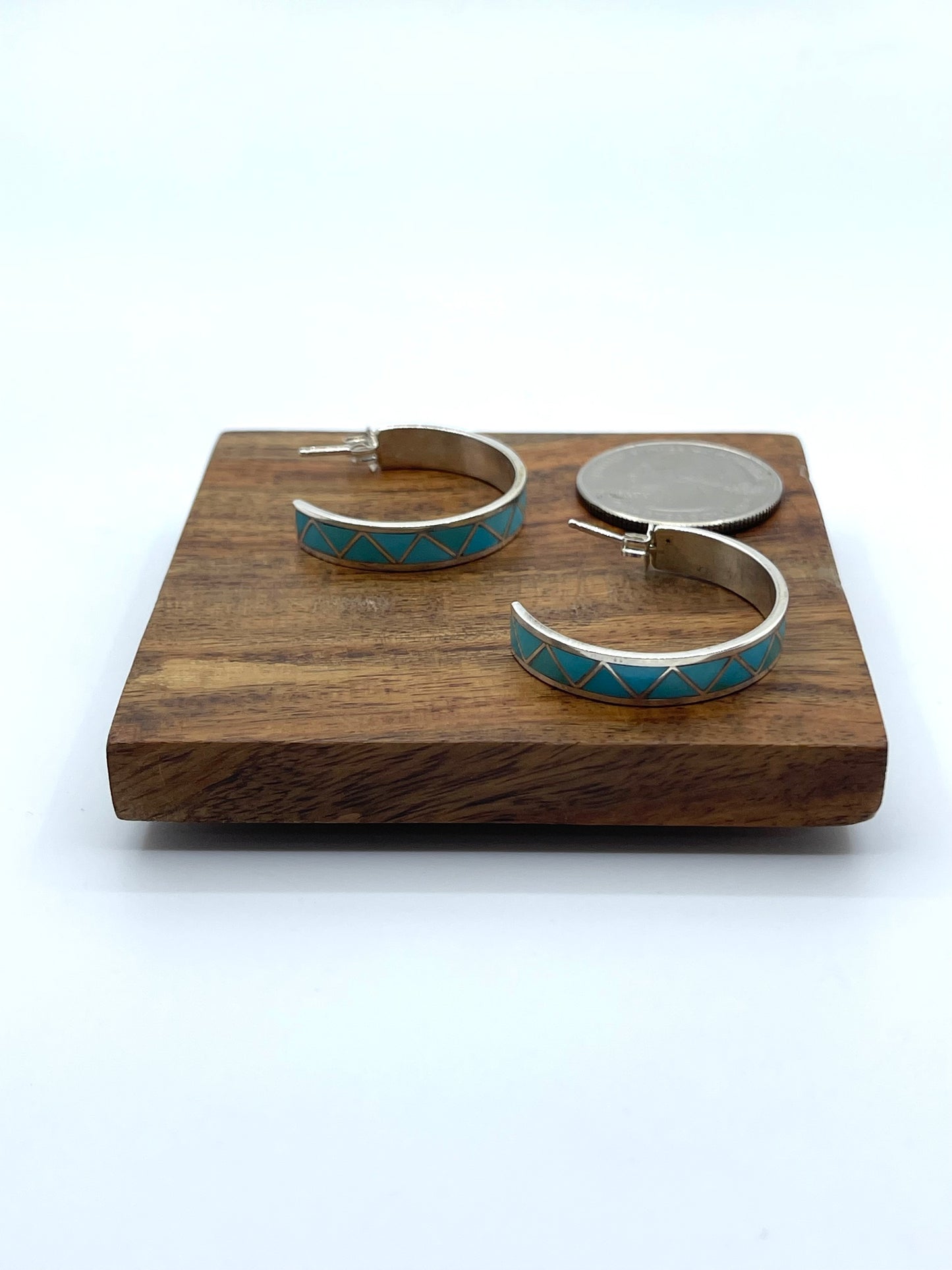 Turquoise Inlay Hoop Earrings by Joann Peina, Zuni
