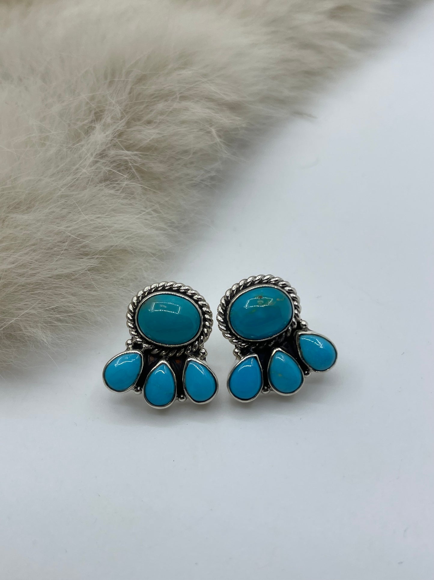 Turquoise Half Cluster Post Earring