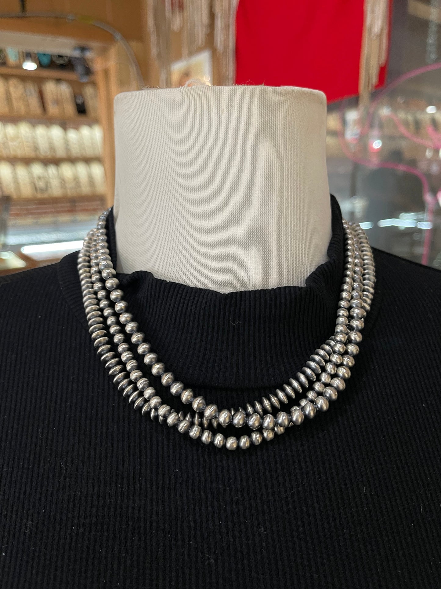 18" 3 Strand 5mm-7mm Handmade Navajo Pearls Necklace by Dorinda Mariano, Navajo