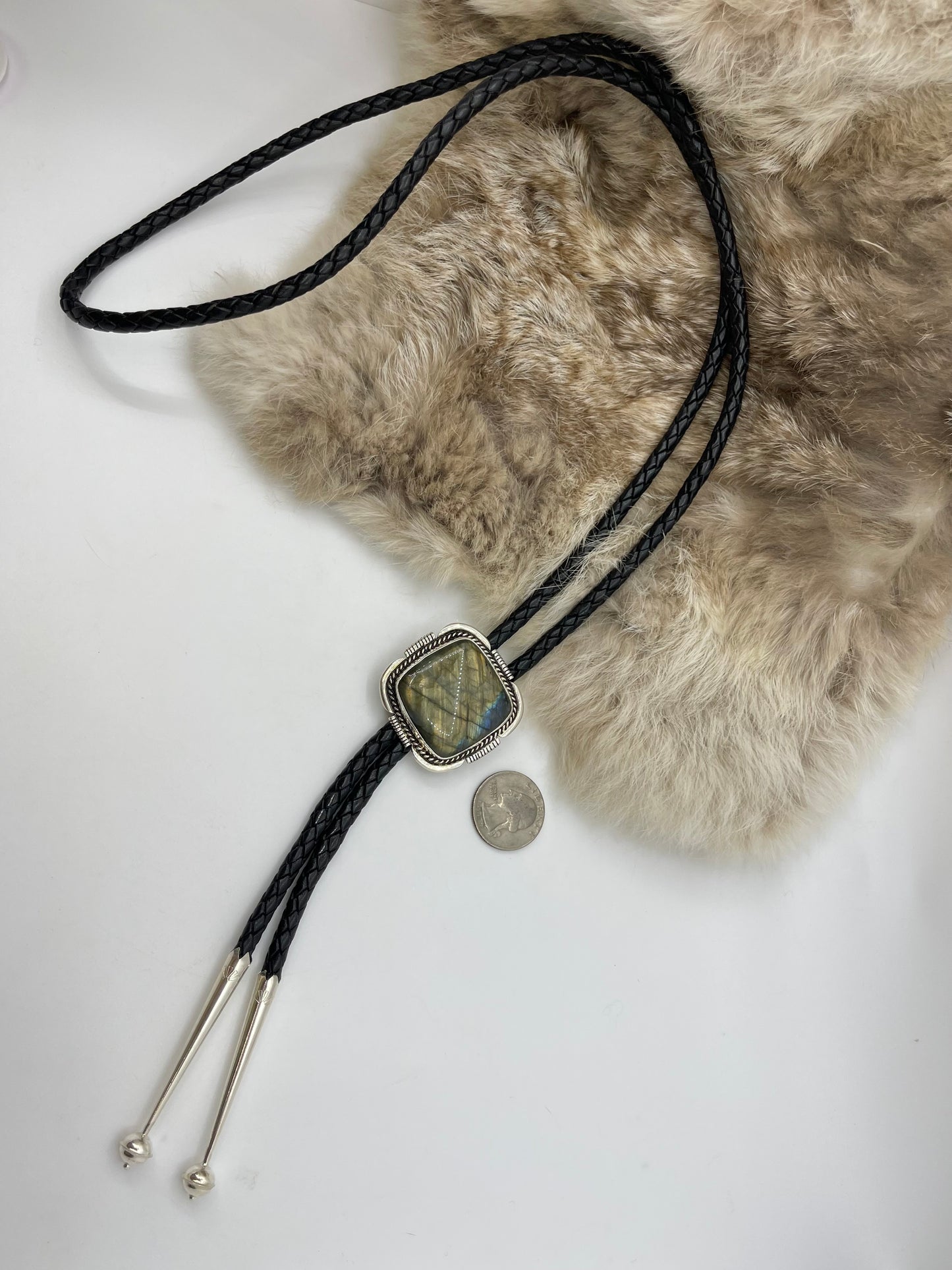 Square Labradorite Bolo Tie by Joelias Draper, Navajo