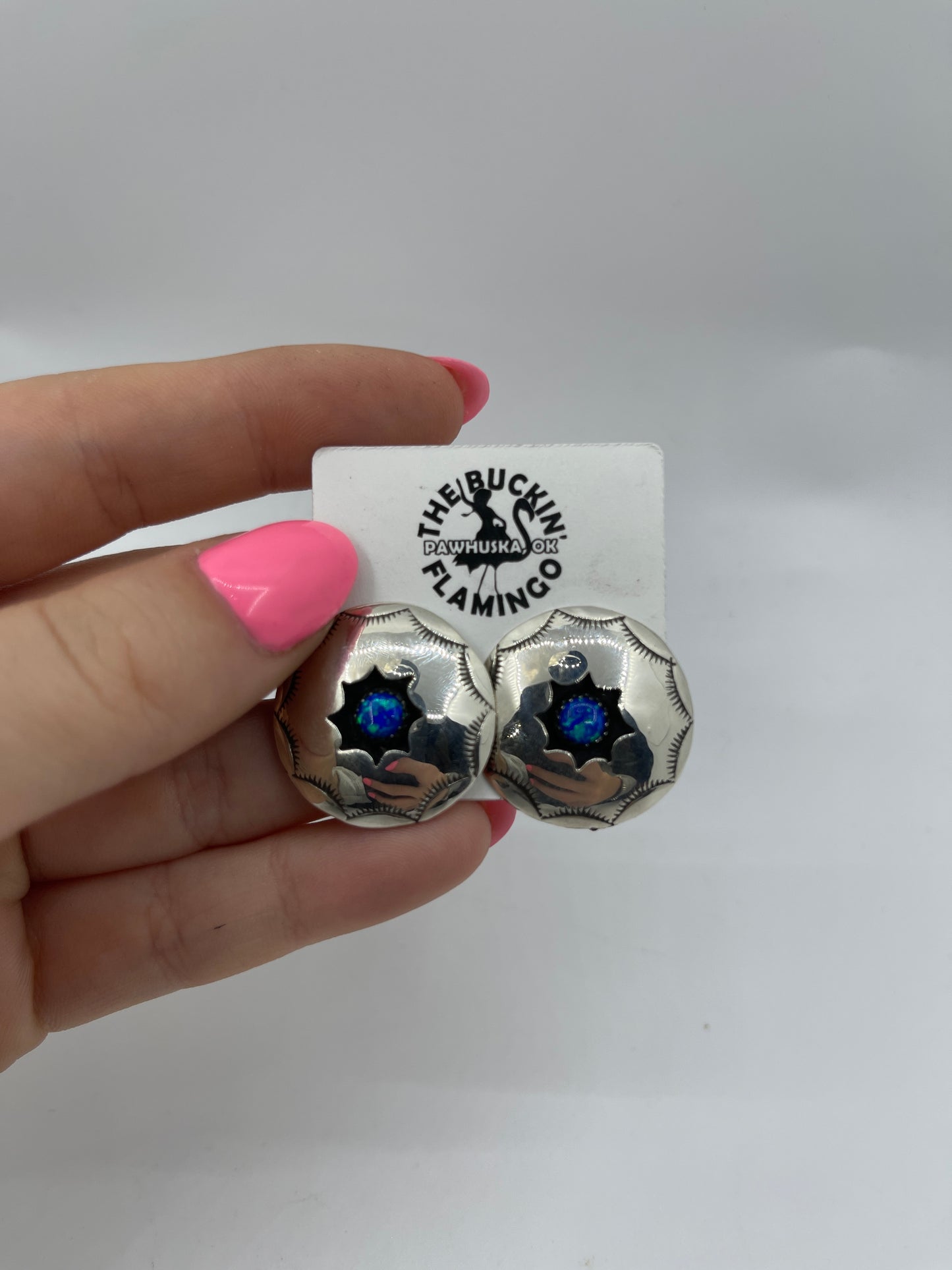 Blue Opal Shadow Box Earrings by Felix Perry, Navajo