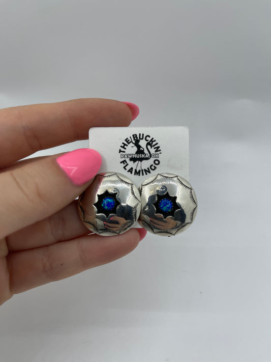 Blue Opal Shadow Box Earrings by Felix Perry, Navajo