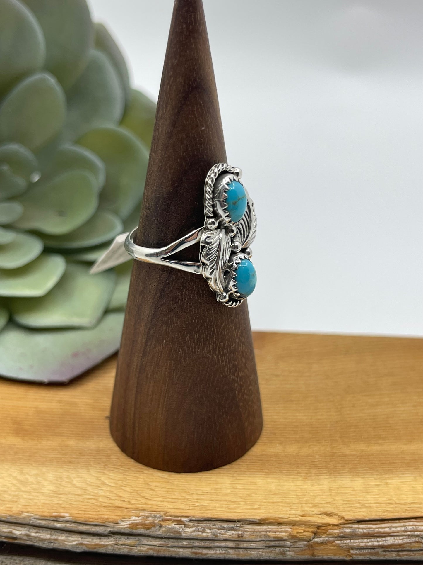 7.5 2 Stone Turquoise Ring by Robert Martinez, Navajo