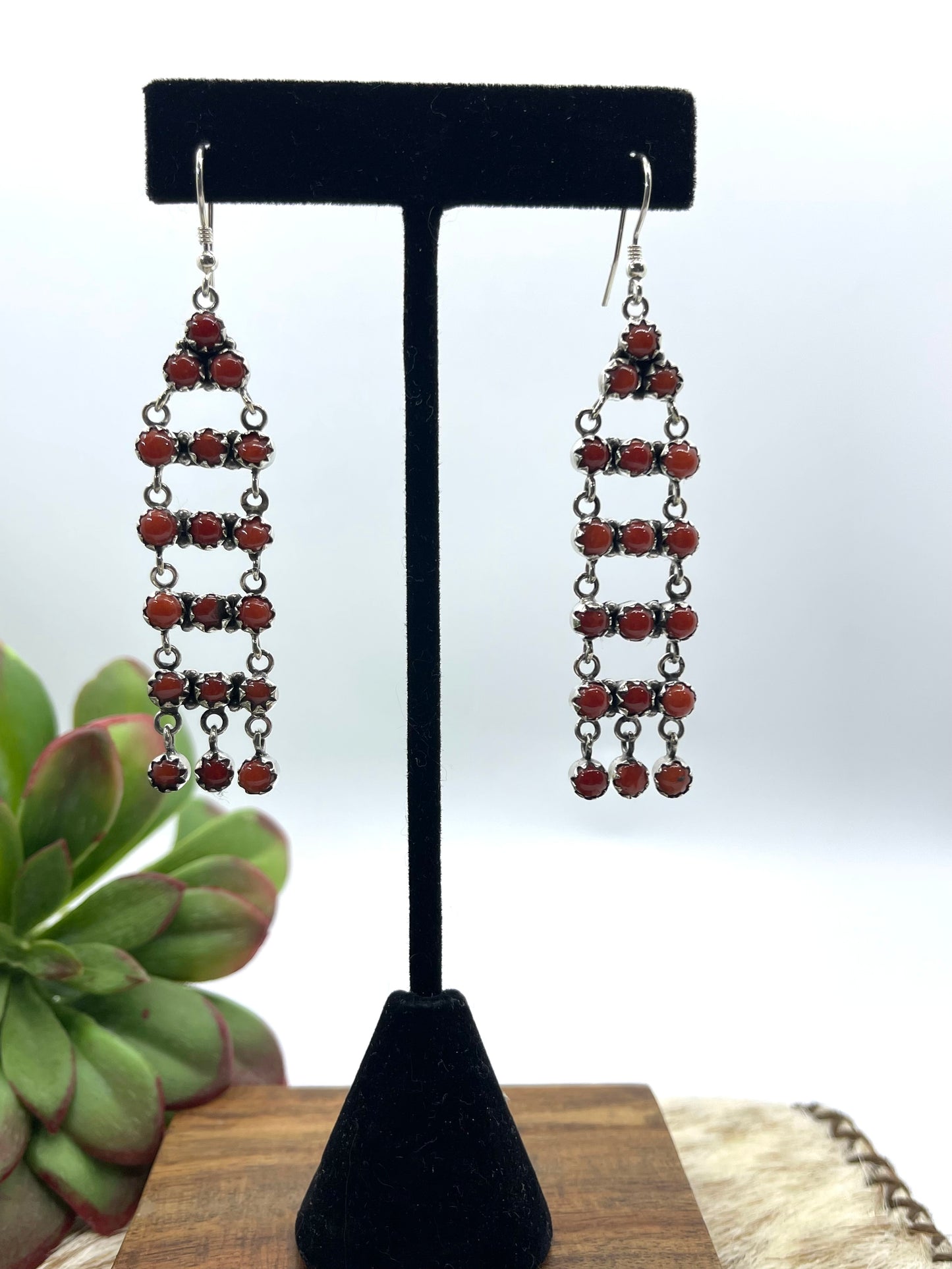 Red Coral Chandelier Earrings