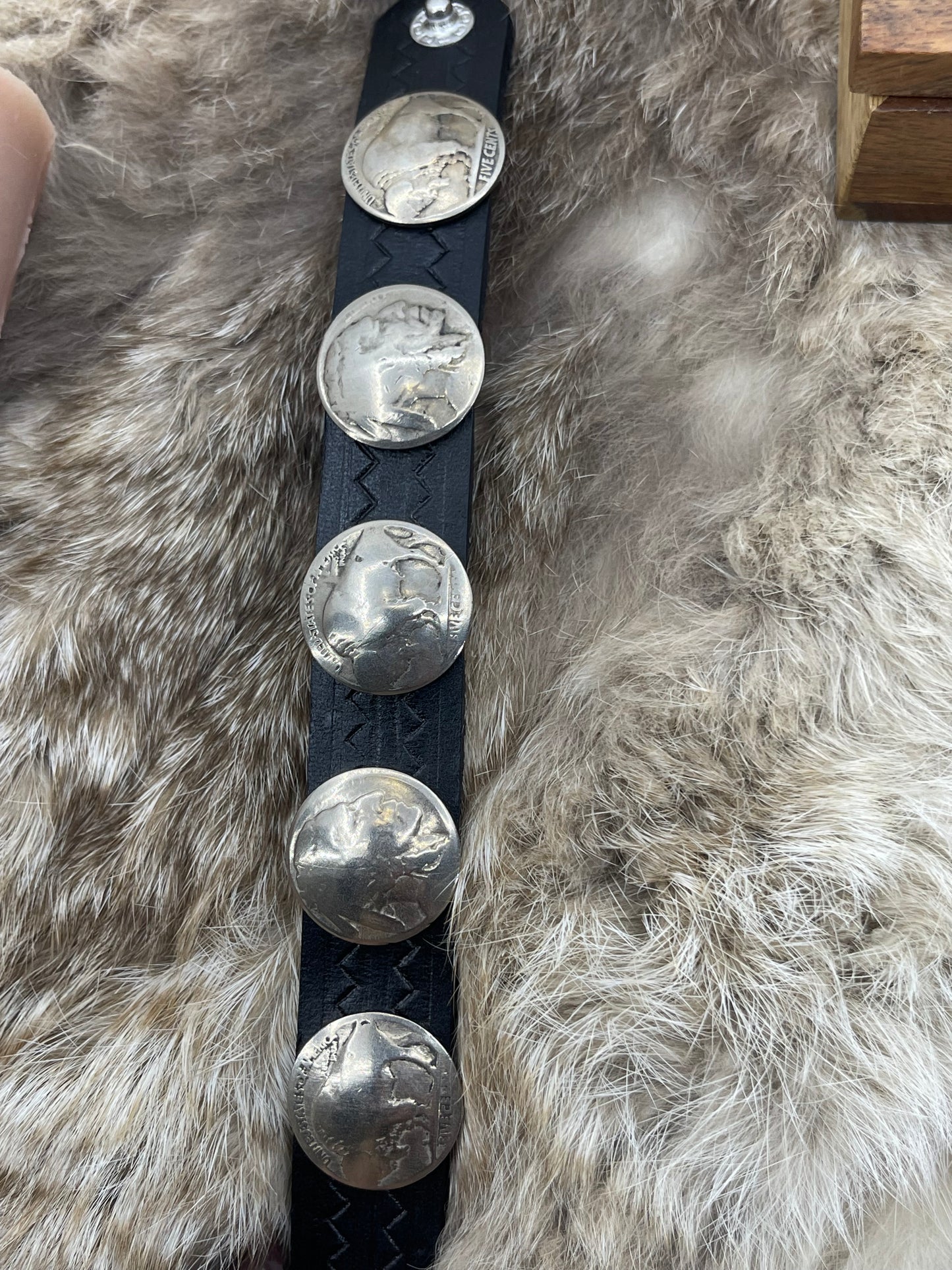 6" Buffalo Nickel on Black Leather