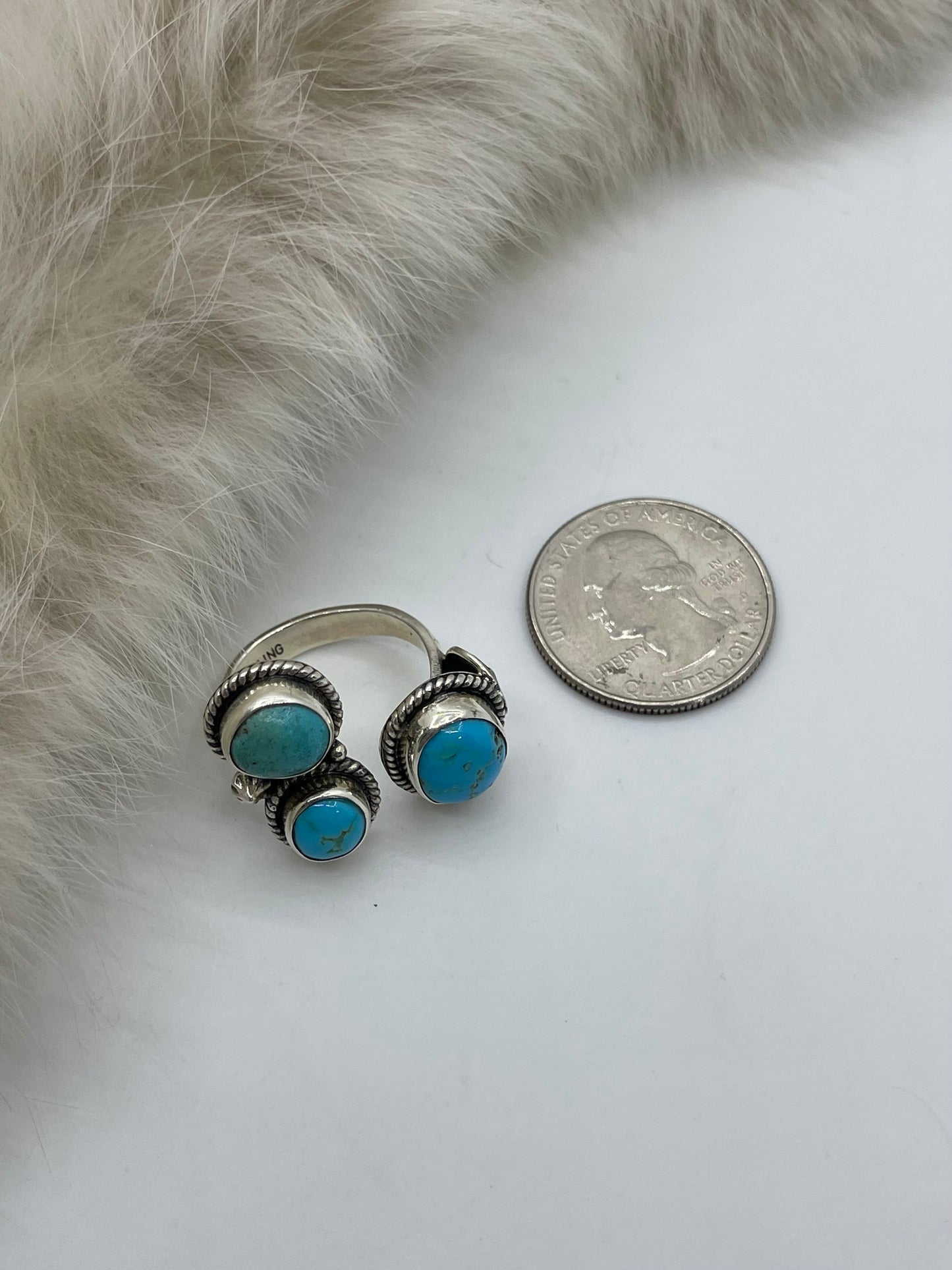 7.0 3 Stone Sleeping Beauty Turquoise Ring