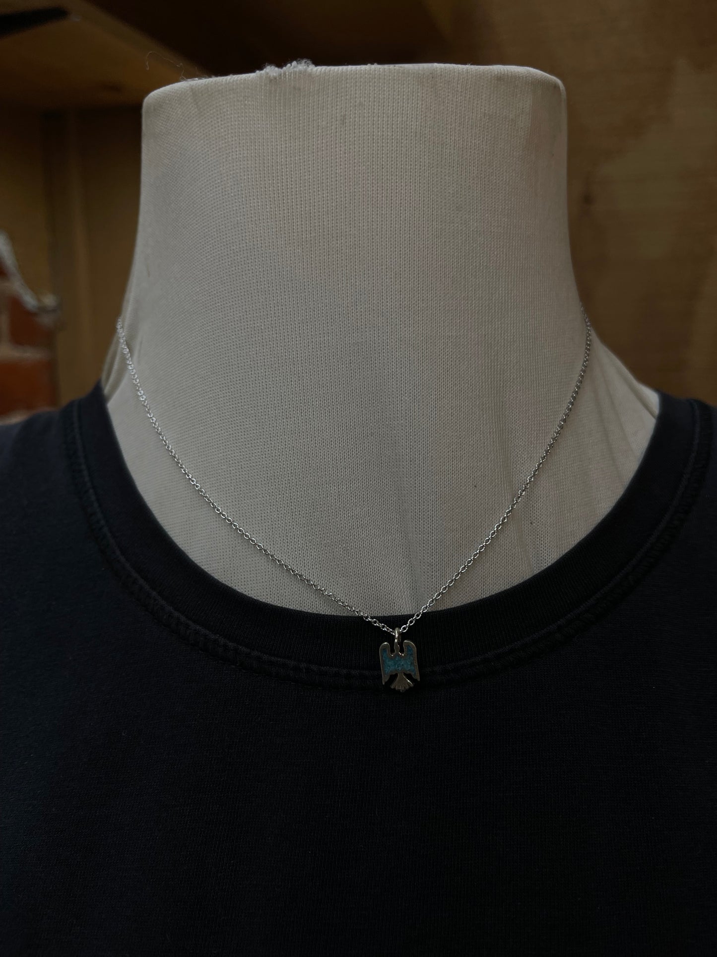 16" Dainty Turquoise Thunderbird Necklace