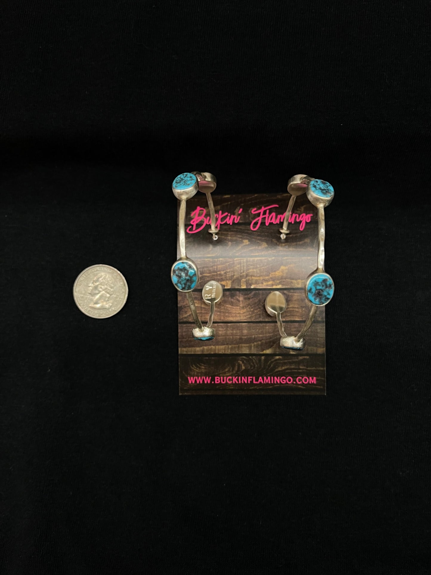 2 1/4" Turquoise post Hoop Earrings by R. Yazzie, Navajo