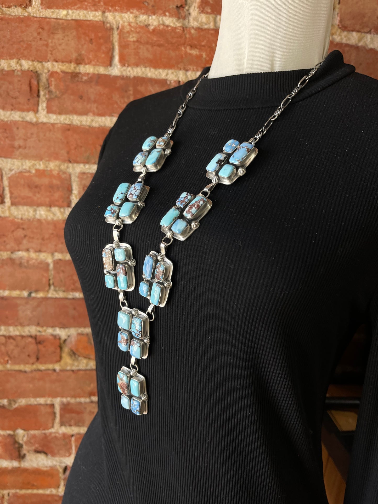 28"+3 1/2" Golden Hills Turquoise Lariat Necklace by Gabby Jurado, Mexican