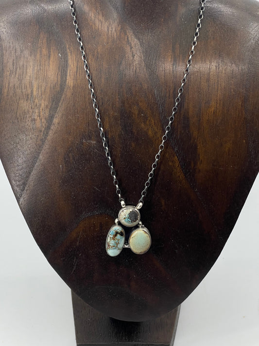 16" 3 Stone Golden Hills Turquoise Necklace by Donovan Skeets, Navajo