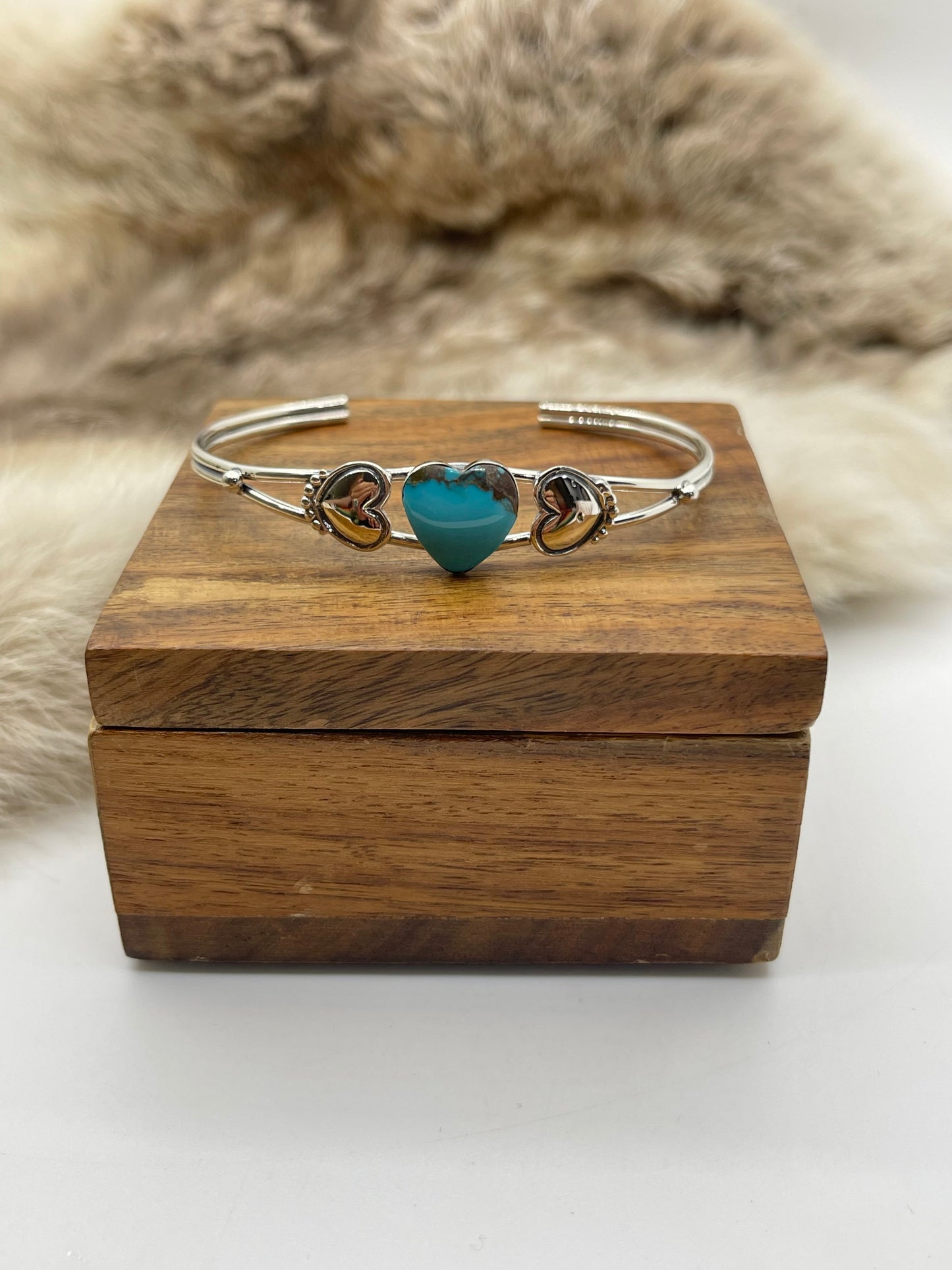 5.5”-7.25” Blue Turquoise Heart Cuff by Sadie Jim, Navajo