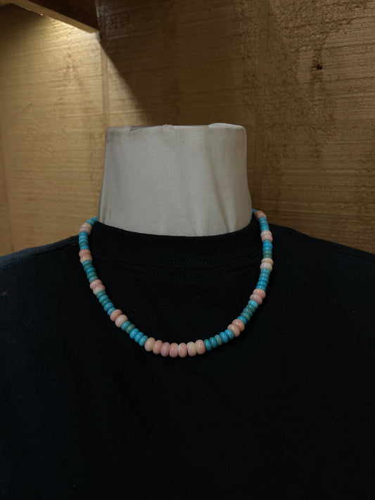 18" Pink Conch Shell and Turquoise Necklace