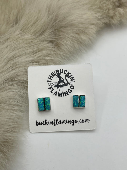 Blue Opal Inlay Post Earrings