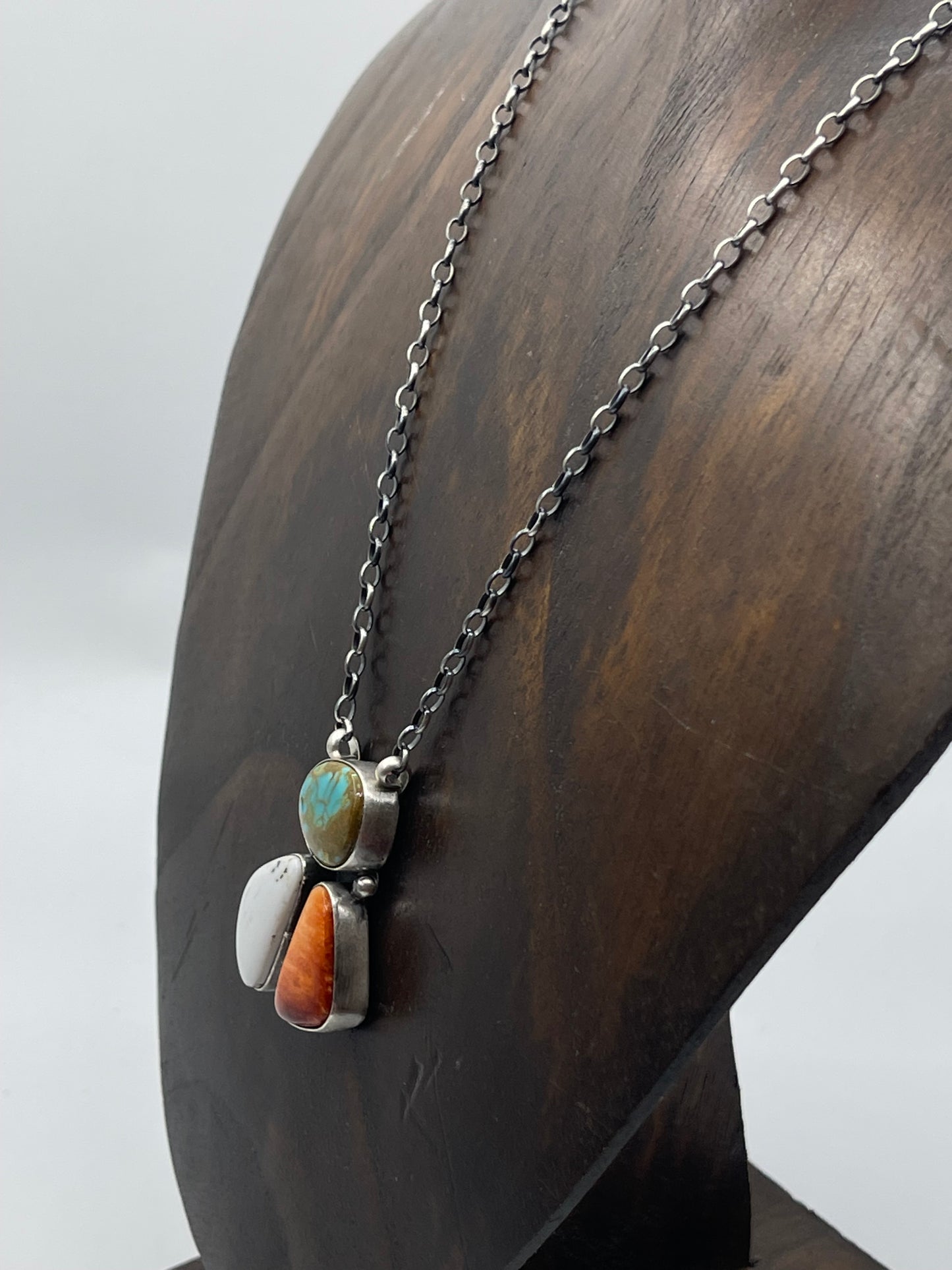 16" White Buffalo, Turquoise, and Orange Spiny Oyster Necklace by Donovan Skeets, Navajo