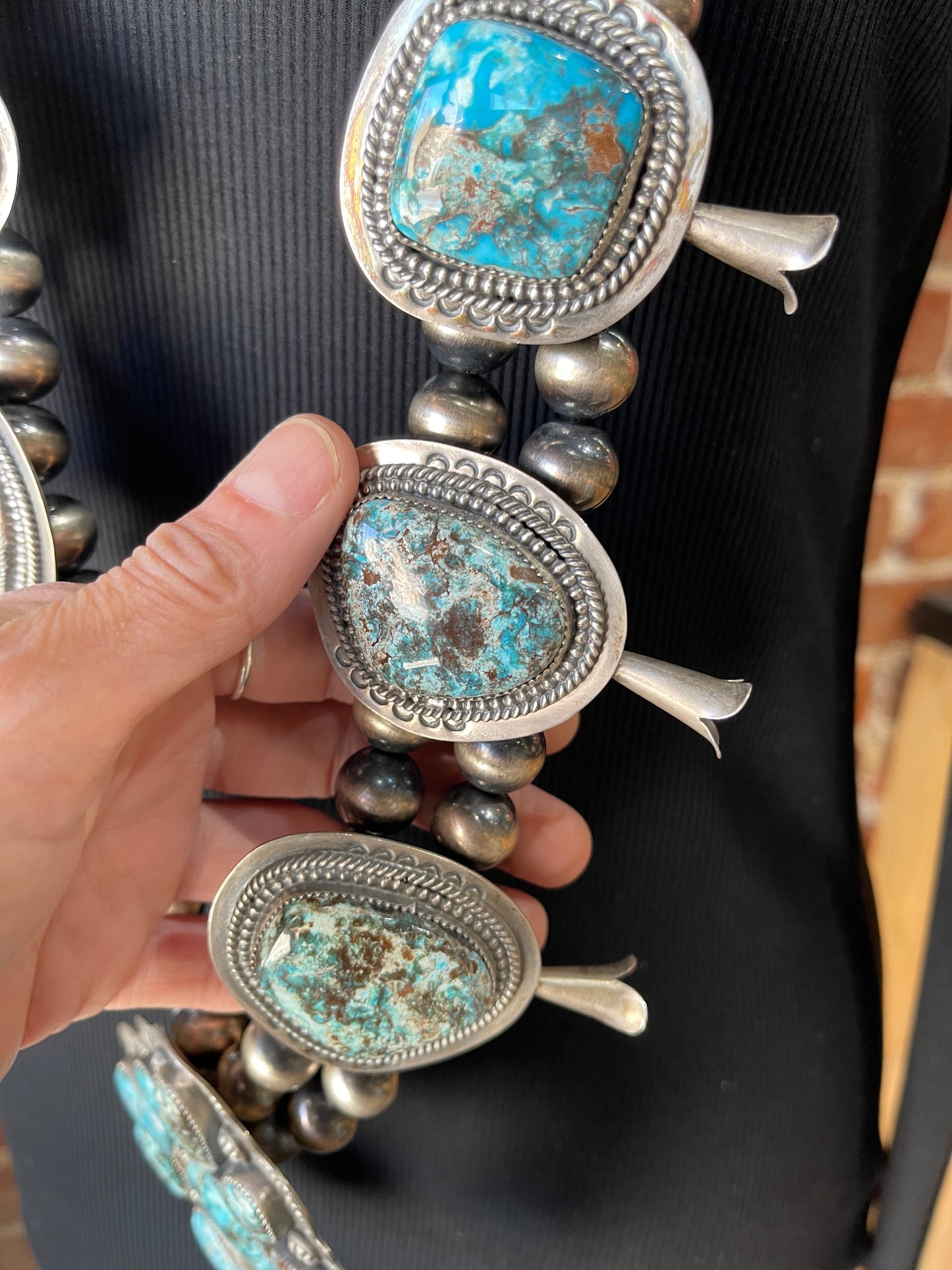 46” Lone Mountain Turquoise Squash Blossom by Delbert Secatero, Navajo