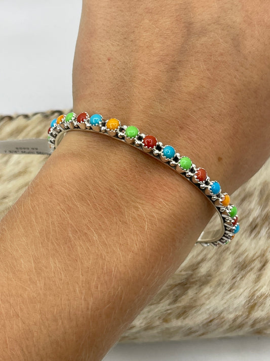 7 3/4" Multi Stone Bangle by Gaynell Parker and Shona Yazzie, Navajo