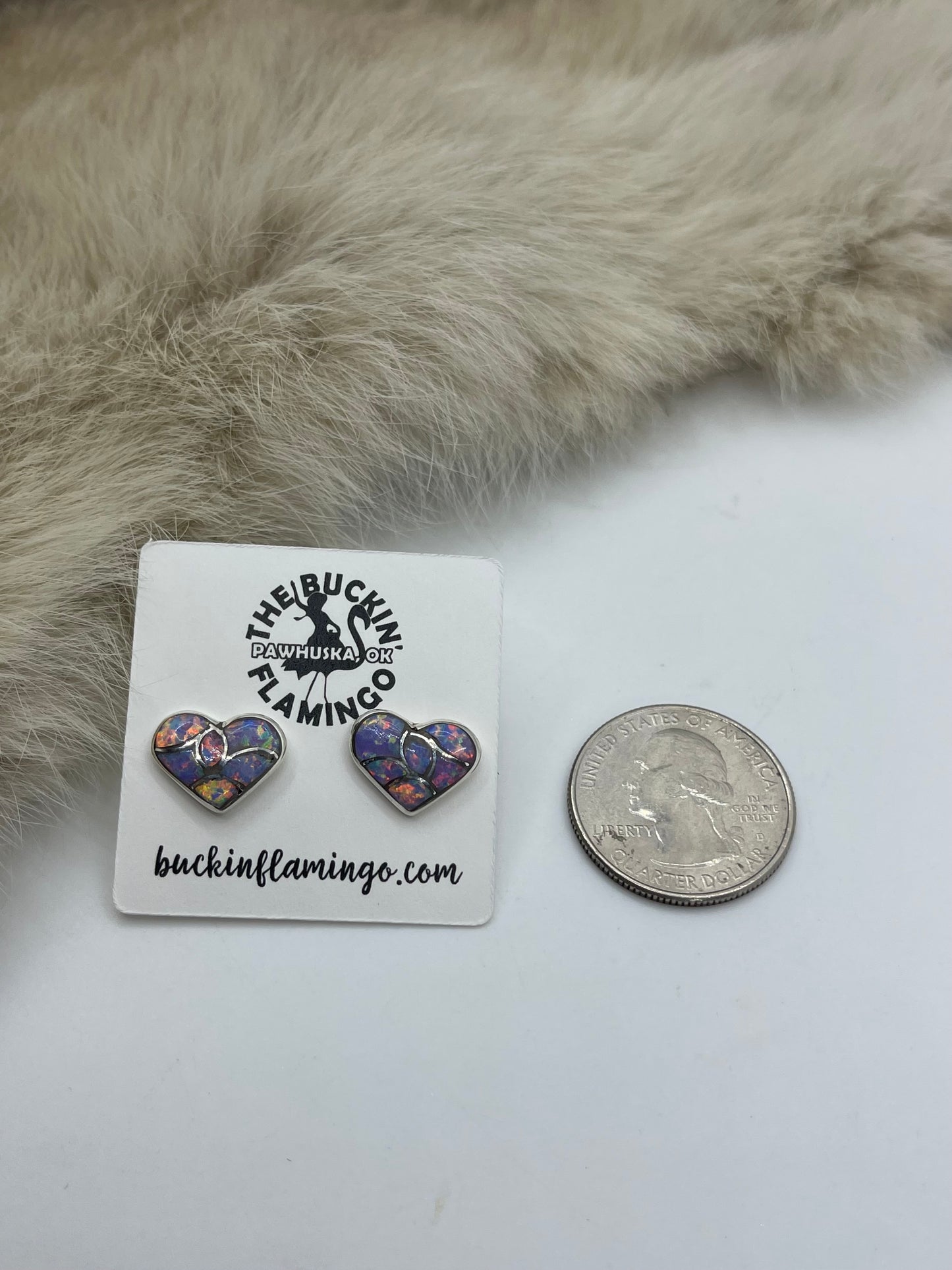 Light Purple Opal Inlay Heart Earrings By Orena Leekya, Zuni