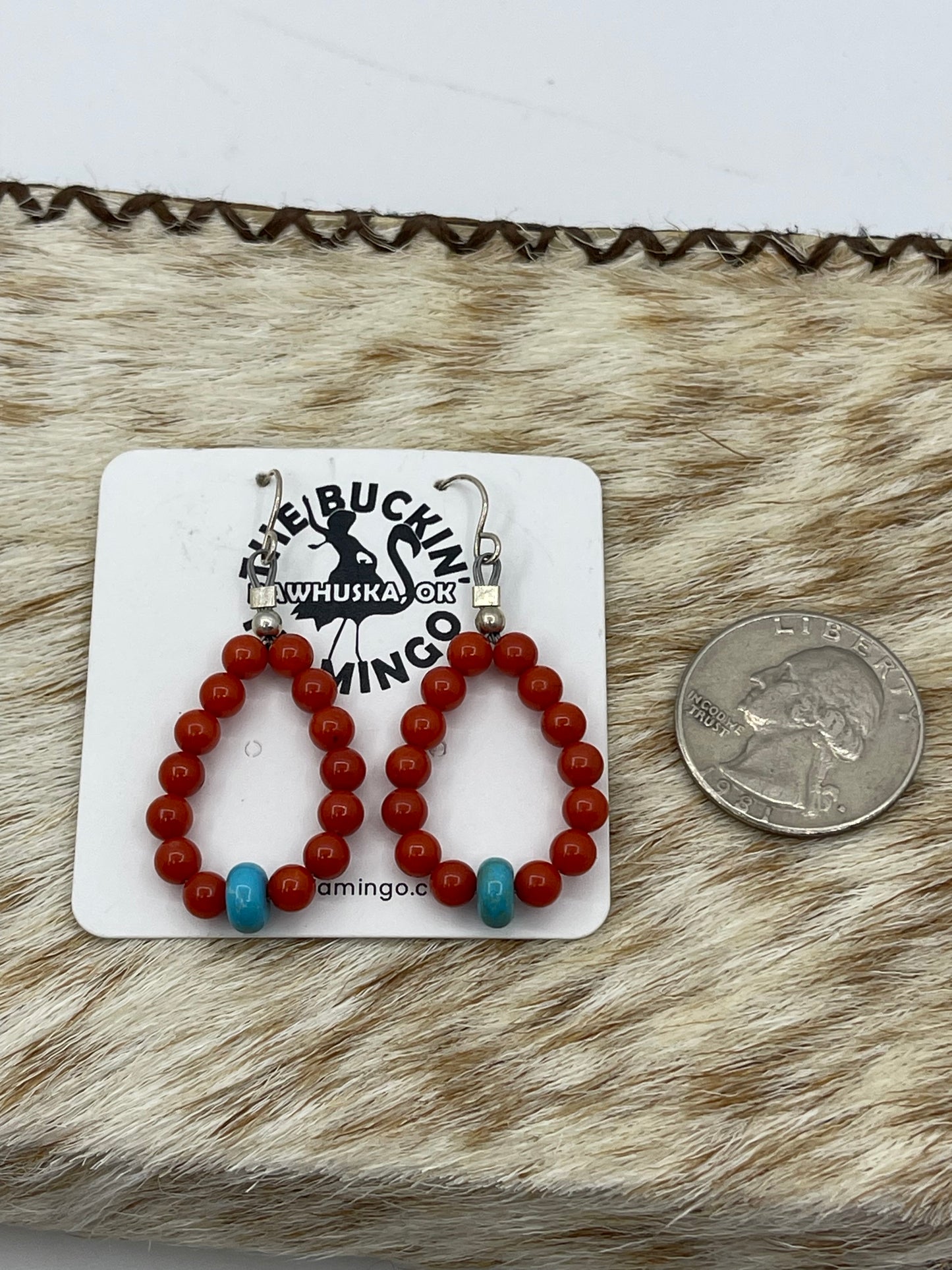 Red Coral and Turquoise Tear Drop Dangle Earrings