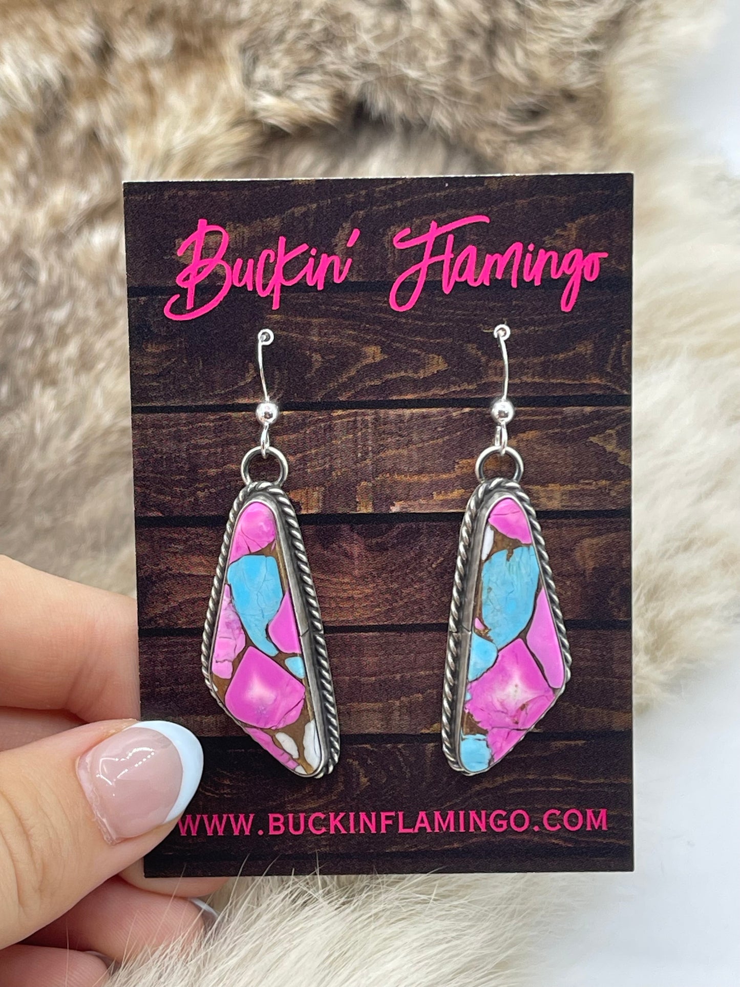 Cotton Candy Hook Dangle Earrings by Chassity Belone, Navajo