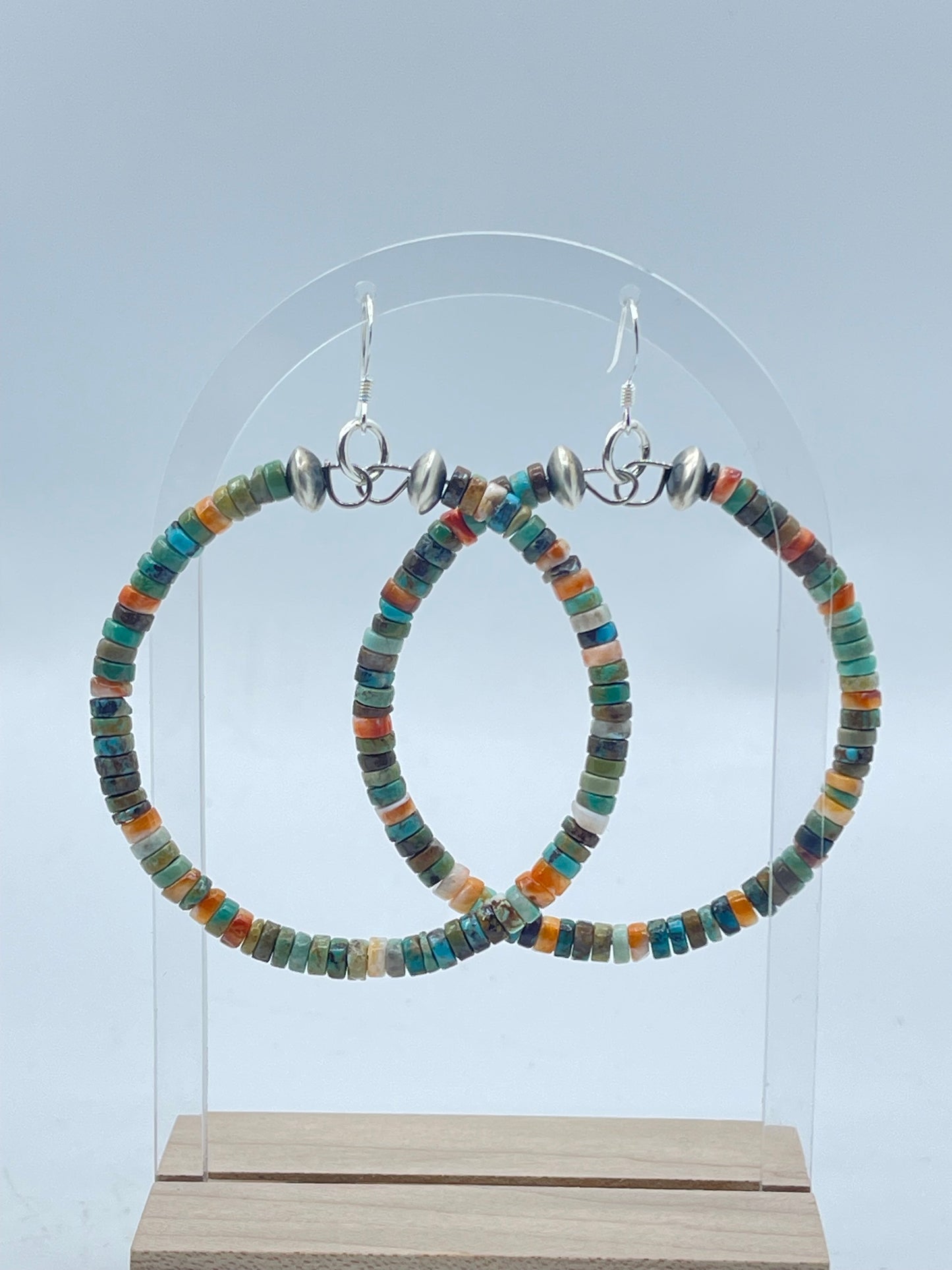 Spiney Oyster and Turquoise Heishi Bead Hoops